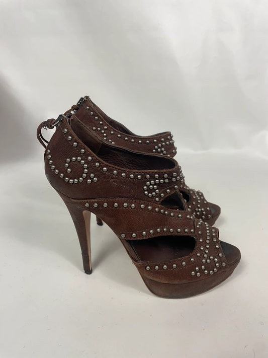 Miu Miu Brown Studded Leather Platform Pumps