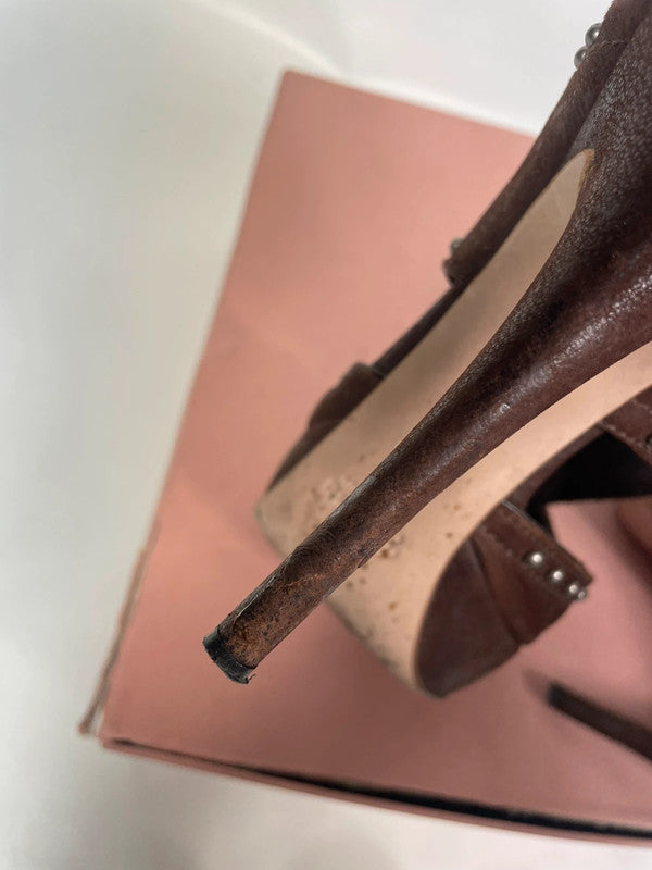 Miu Miu Brown Studded Leather Platform Pumps