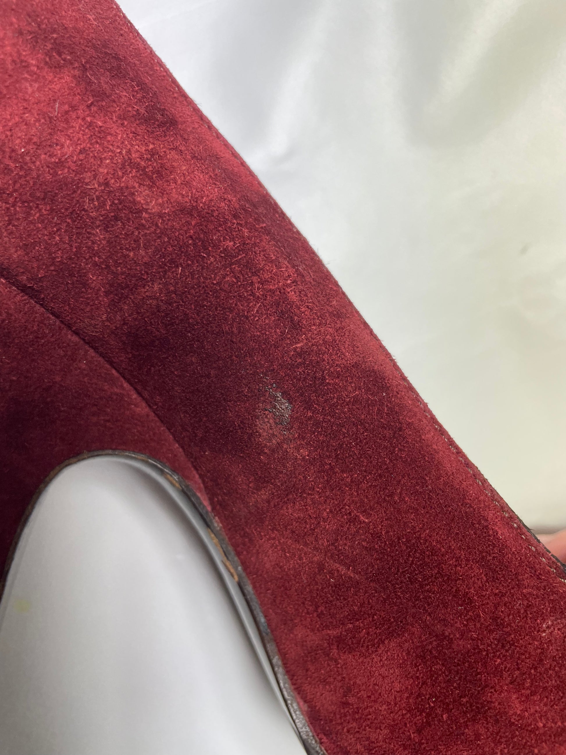 Miu Miu Burgundy Suede Peep Toe Pumps