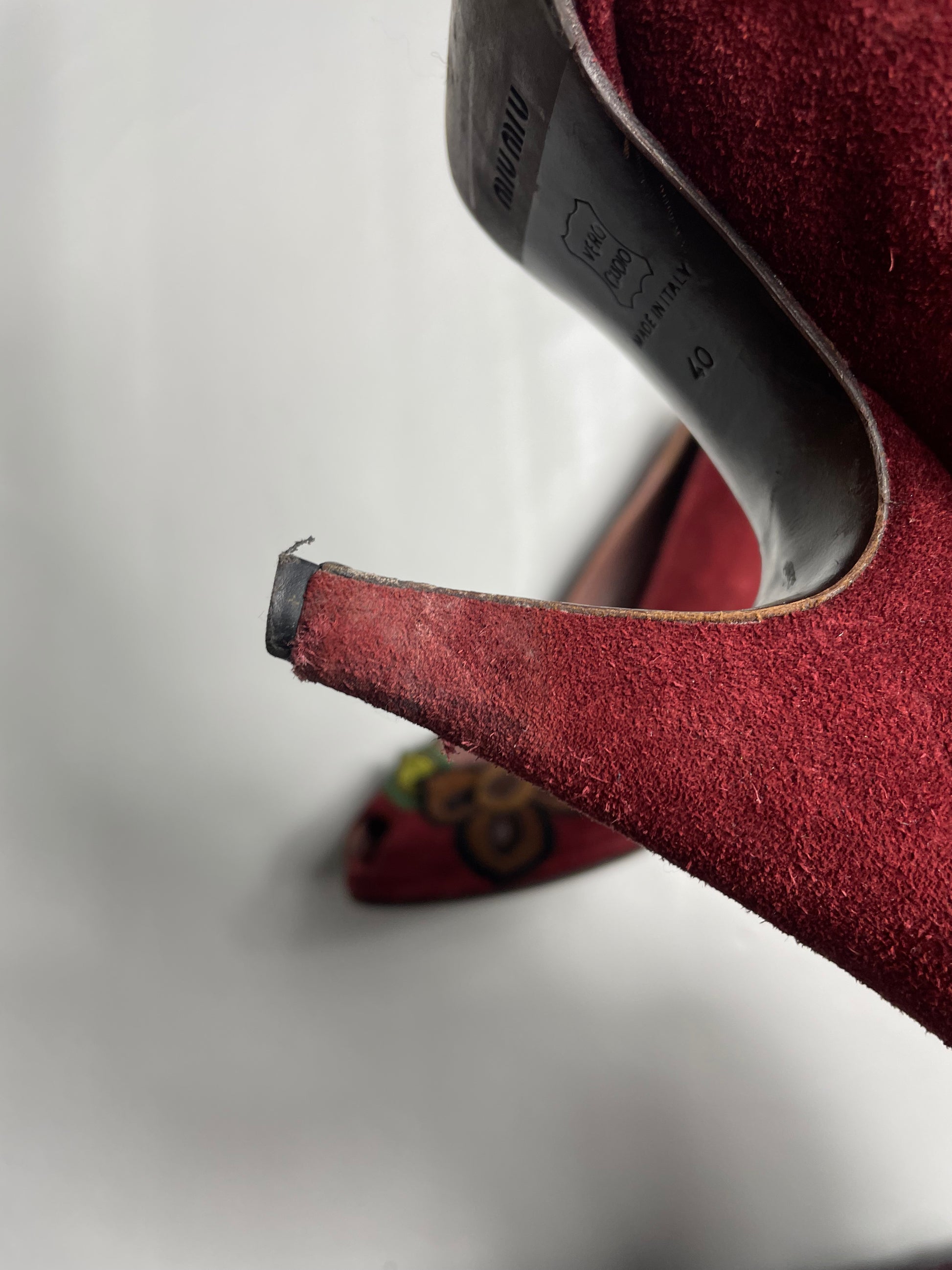 Miu Miu Burgundy Suede Peep Toe Pumps
