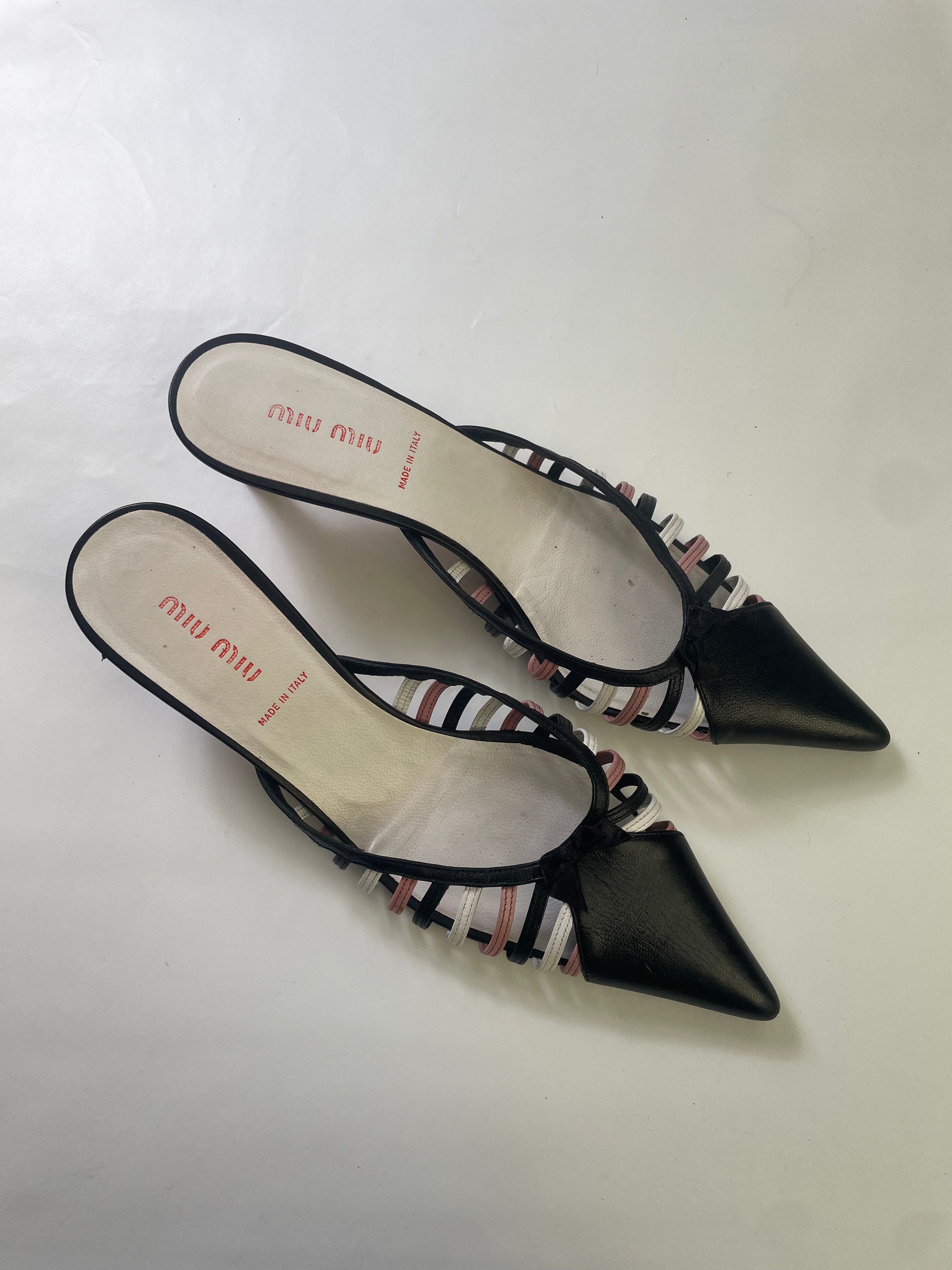 Miu Miu Leather Lattice Kitten Heel Mules