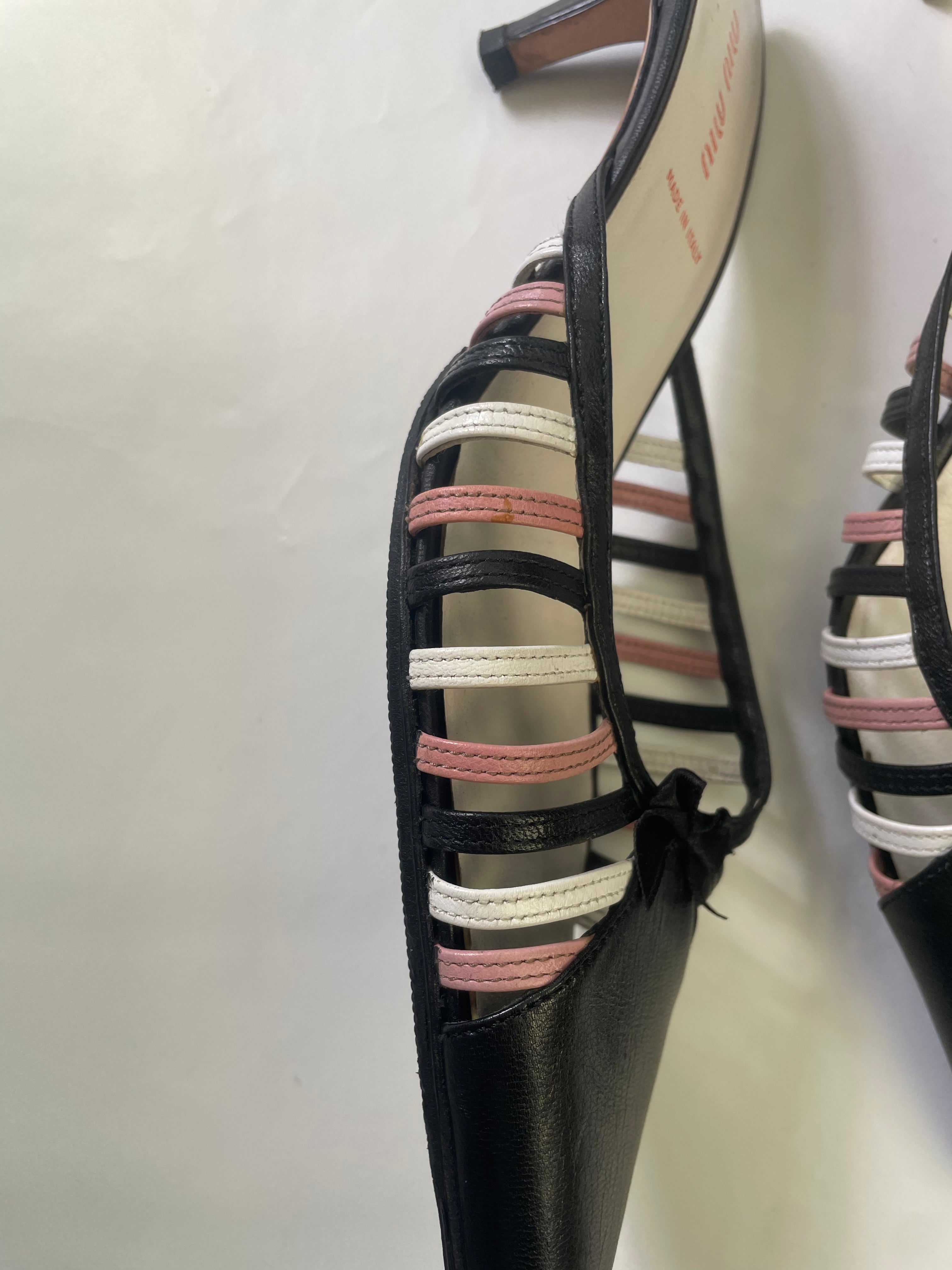 Miu Miu Leather Lattice Kitten Heel Mules