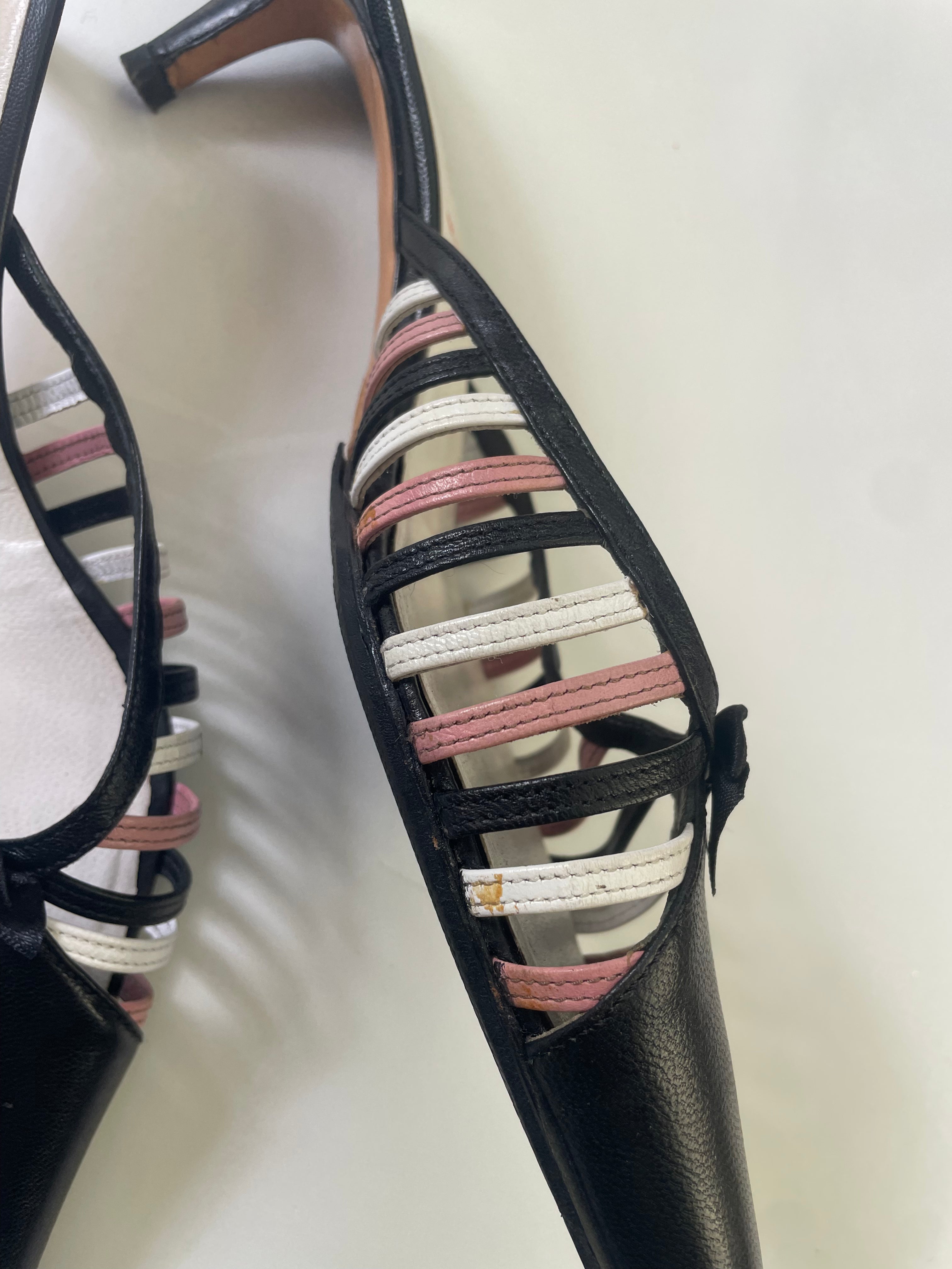Miu Miu Leather Lattice Kitten Heel Mules