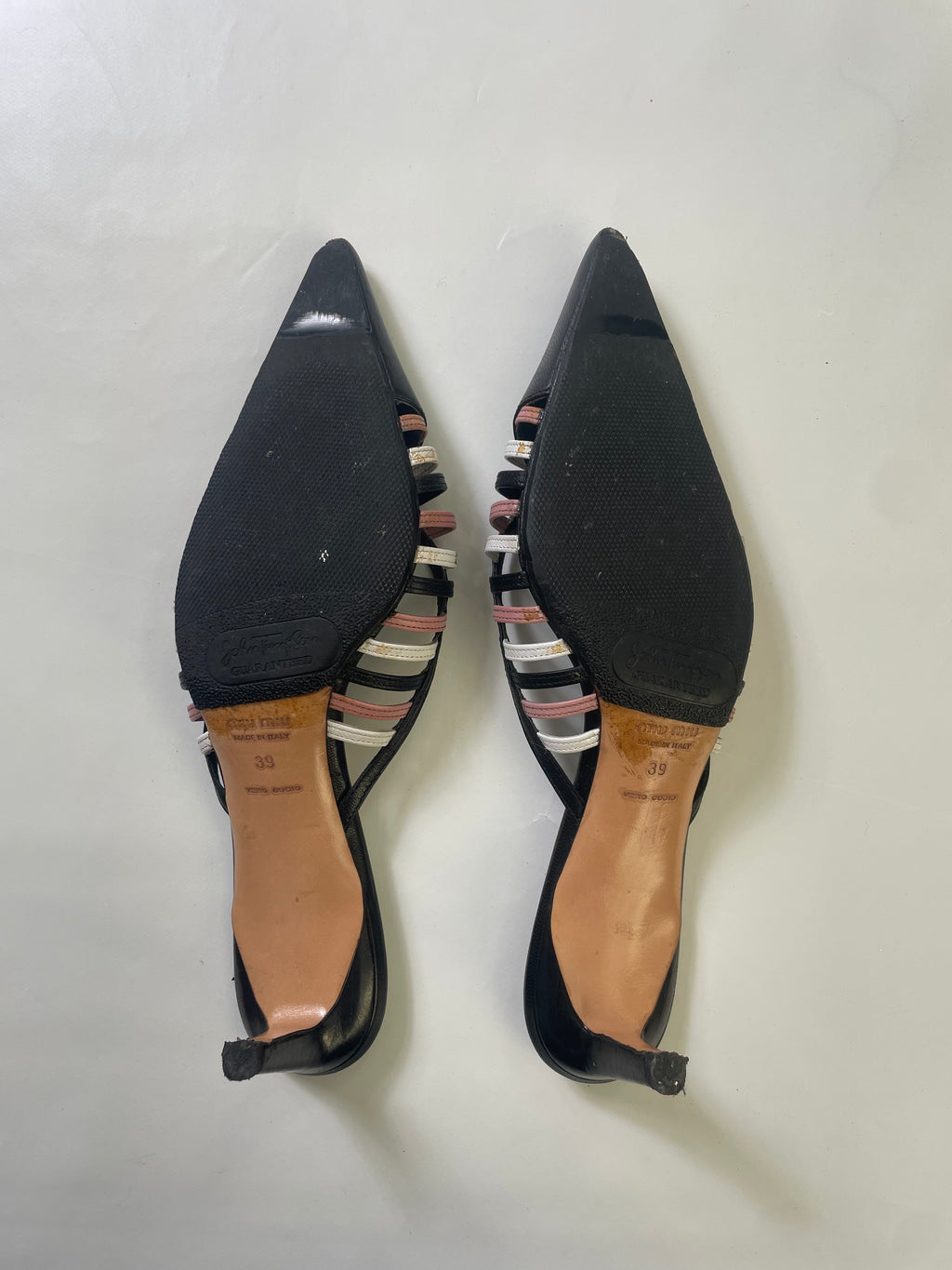 Miu Miu Leather Lattice Kitten Heel Mules