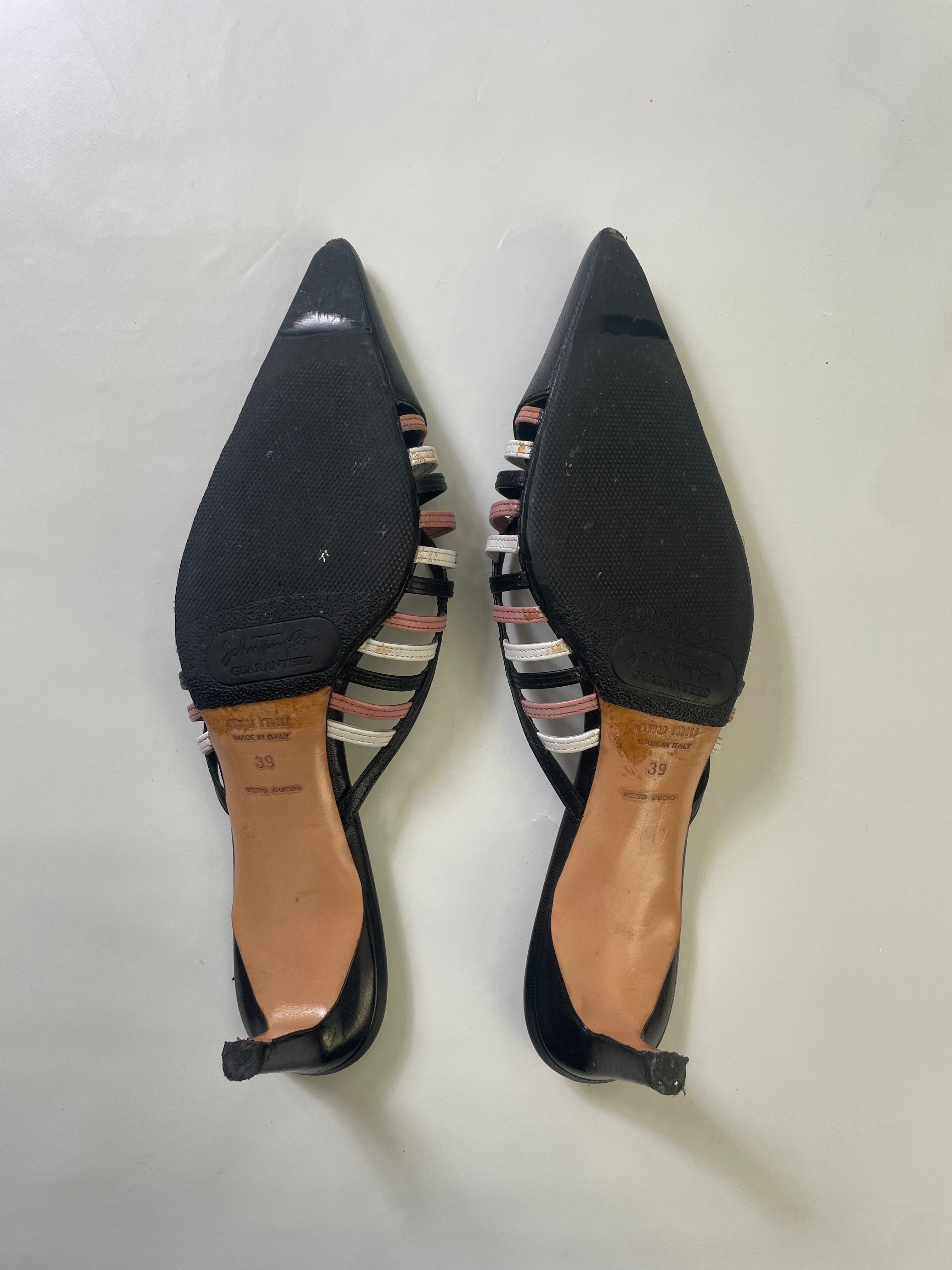 Miu Miu Leather Lattice Kitten Heel Mules