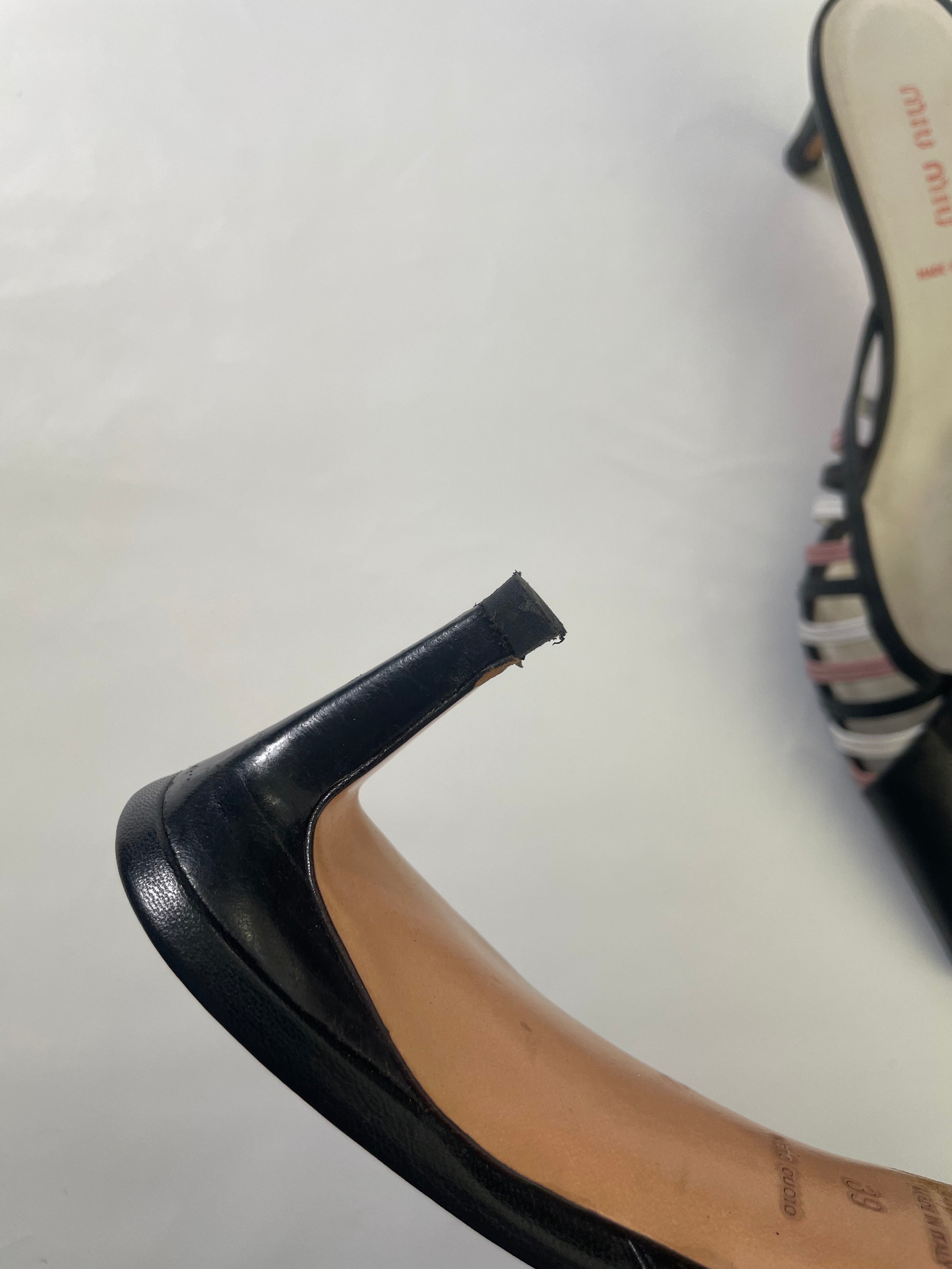 Miu Miu Leather Lattice Kitten Heel Mules