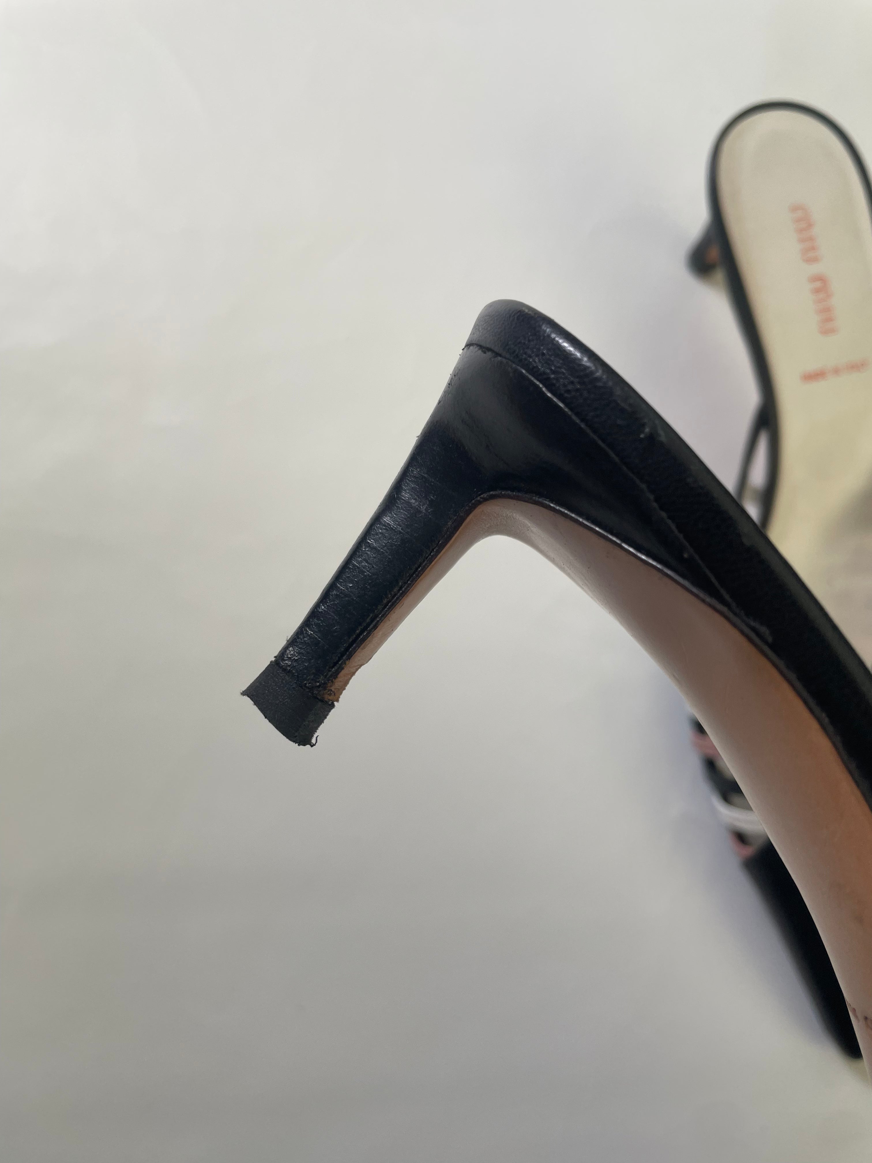 Miu Miu Leather Lattice Kitten Heel Mules