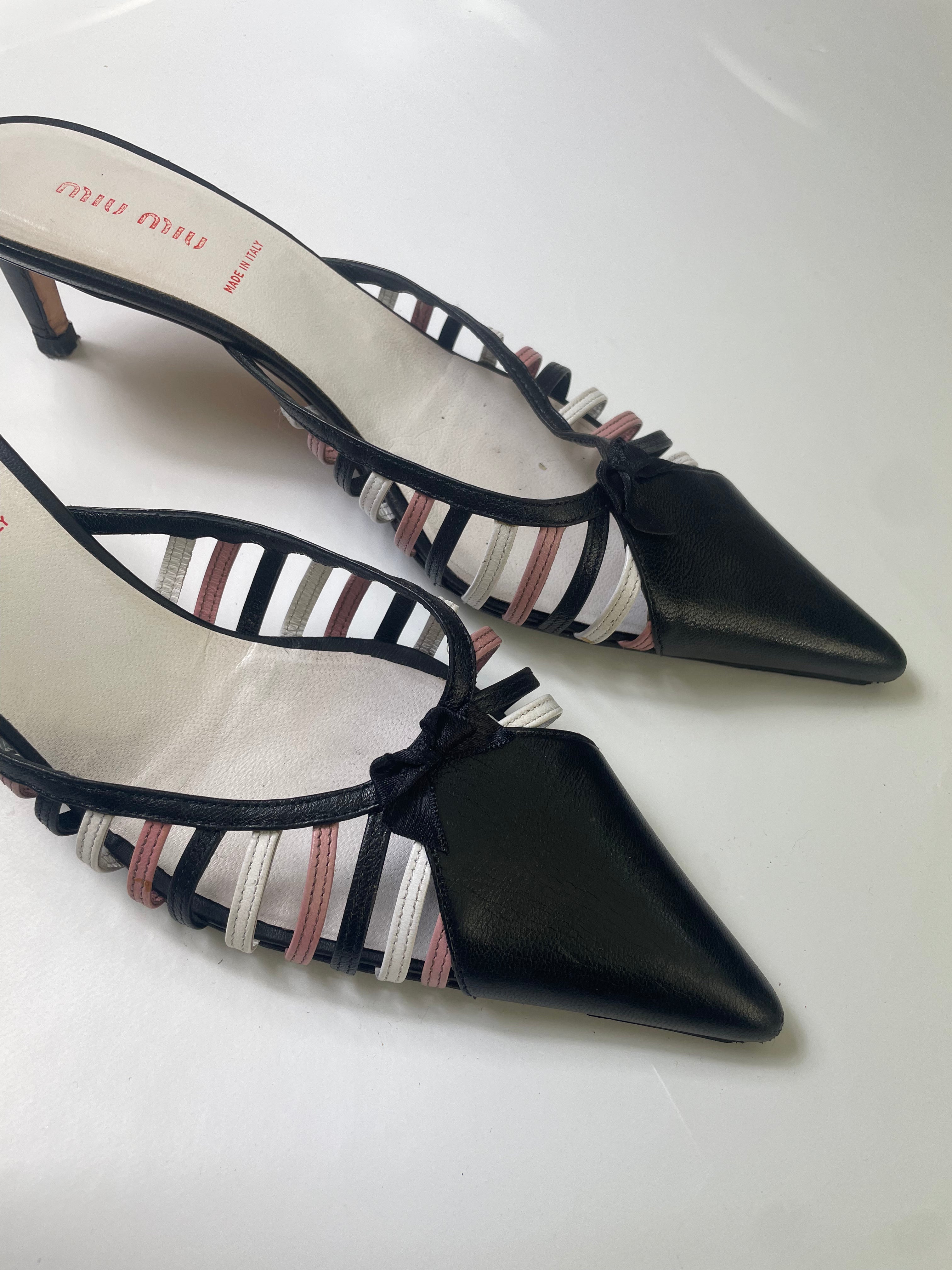 Miu Miu Leather Lattice Kitten Heel Mules