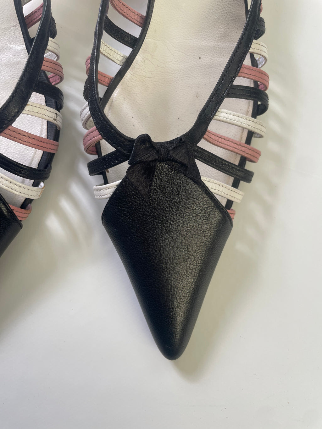 Miu Miu Leather Lattice Kitten Heel Mules