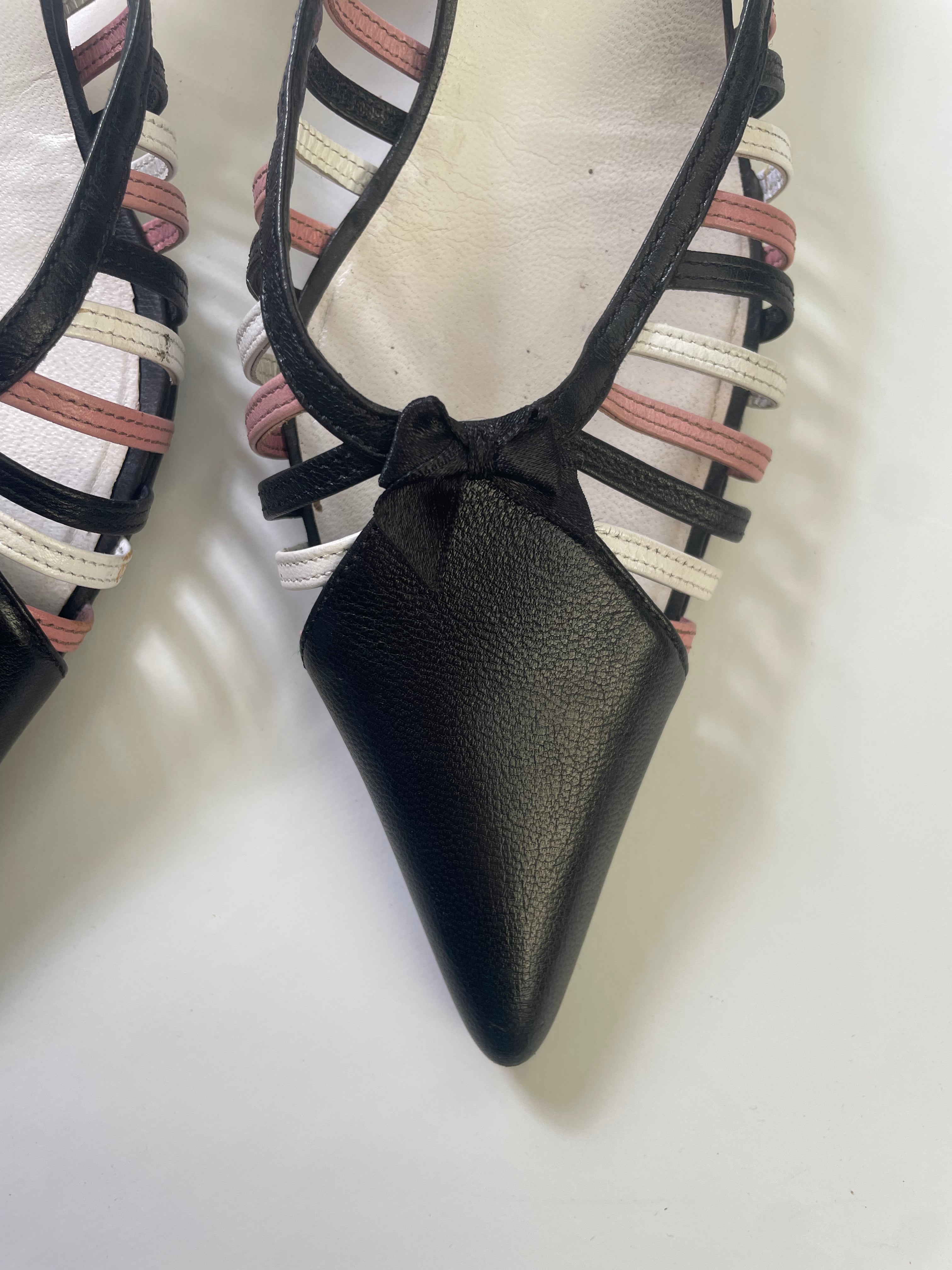 Miu Miu Leather Lattice Kitten Heel Mules