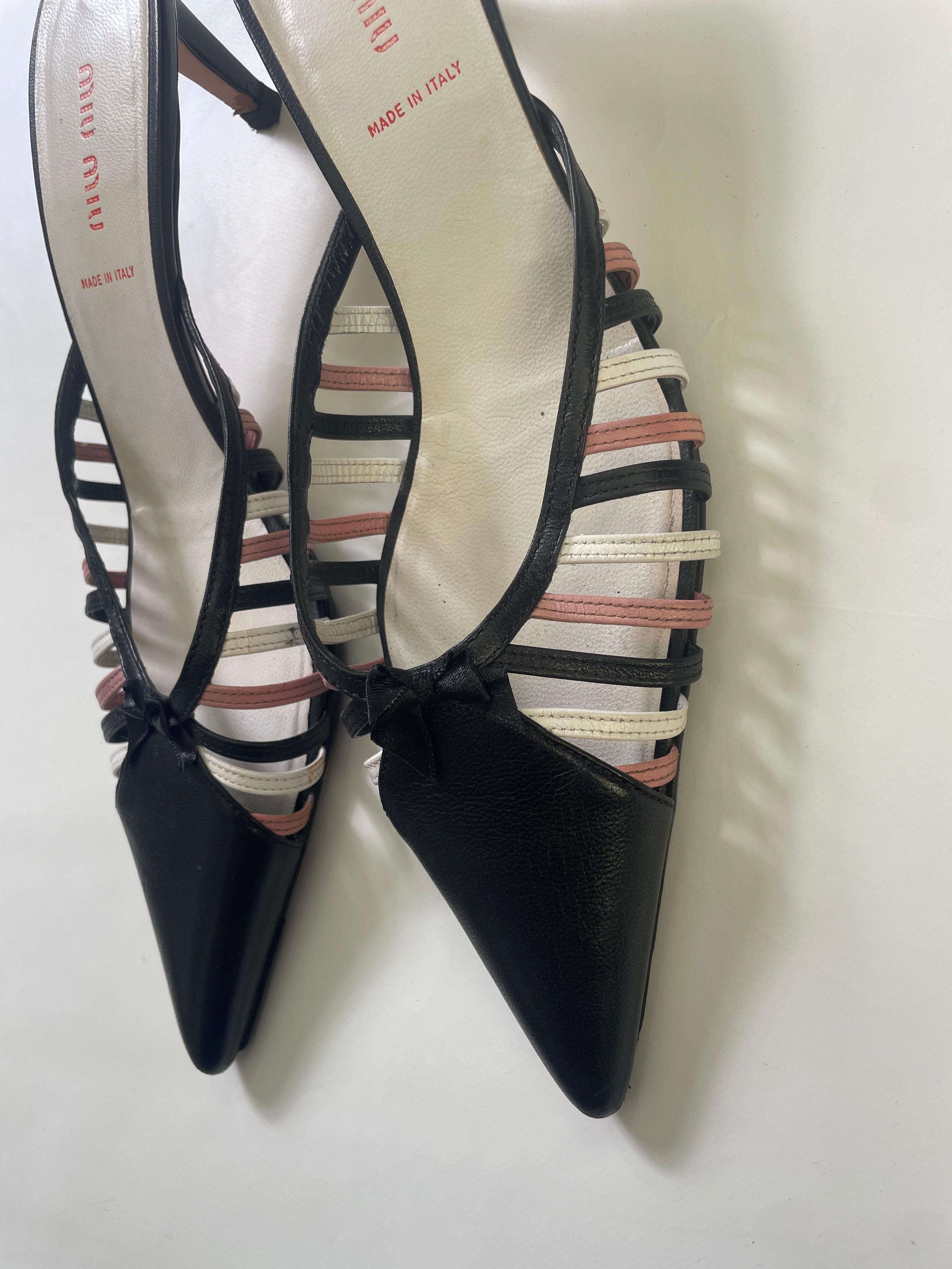 Miu Miu Leather Lattice Kitten Heel Mules