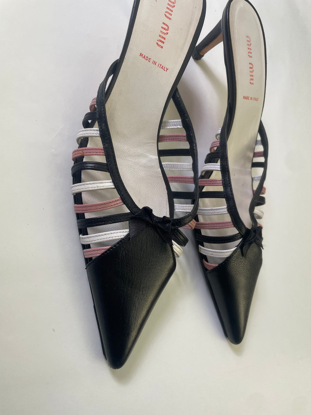 Miu Miu Leather Lattice Kitten Heel Mules