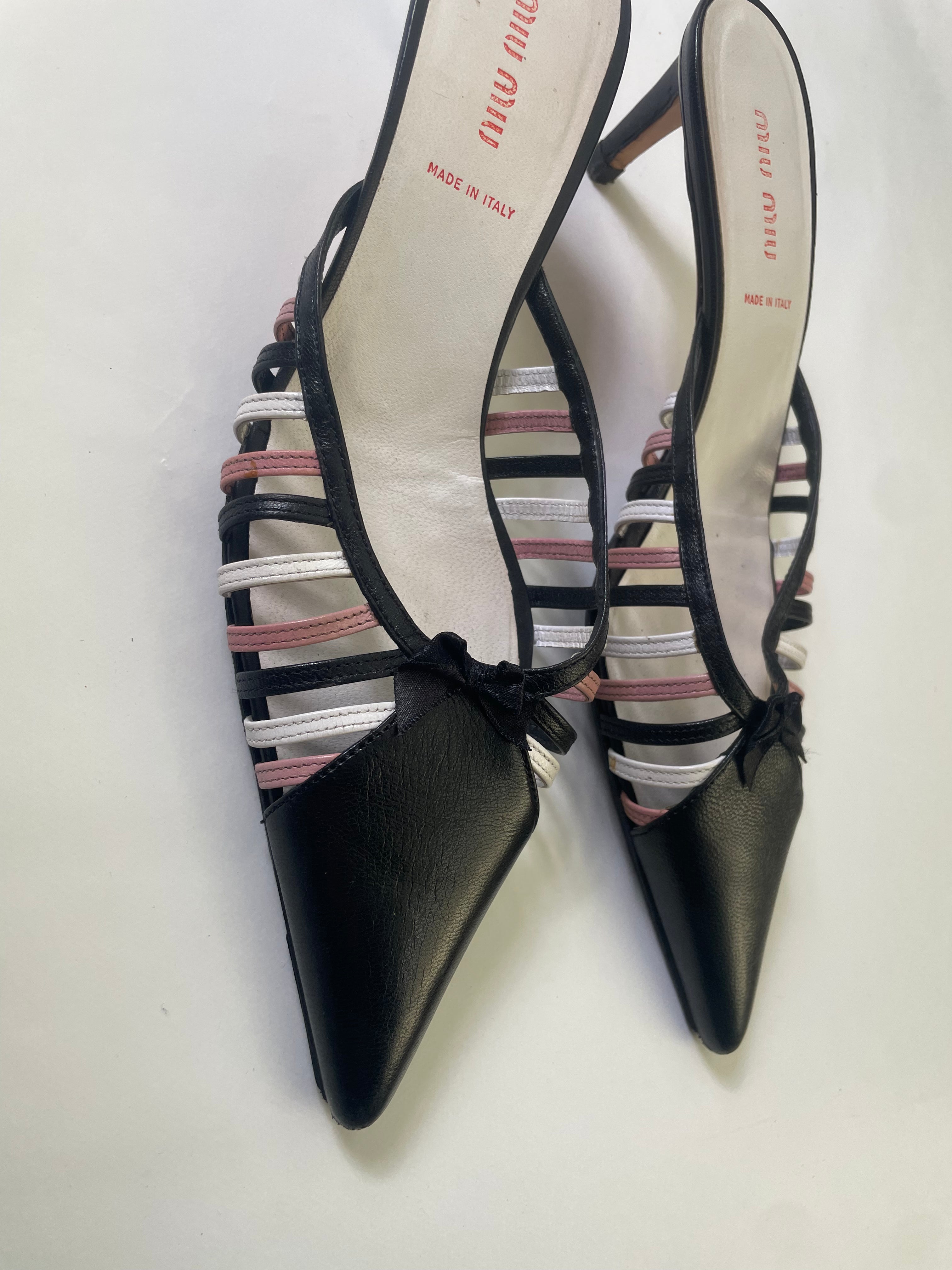 Miu Miu Leather Lattice Kitten Heel Mules
