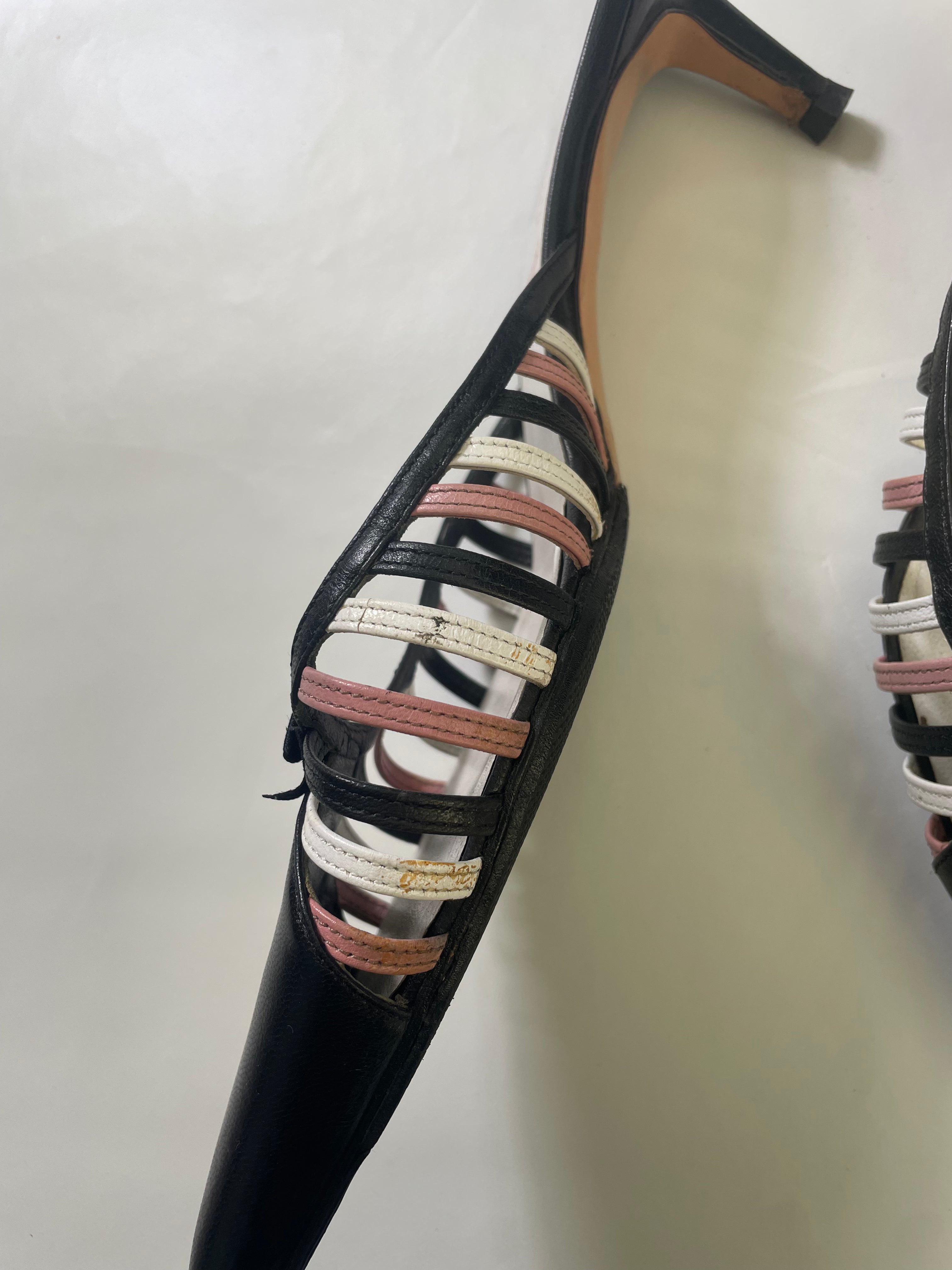 Miu Miu Leather Lattice Kitten Heel Mules