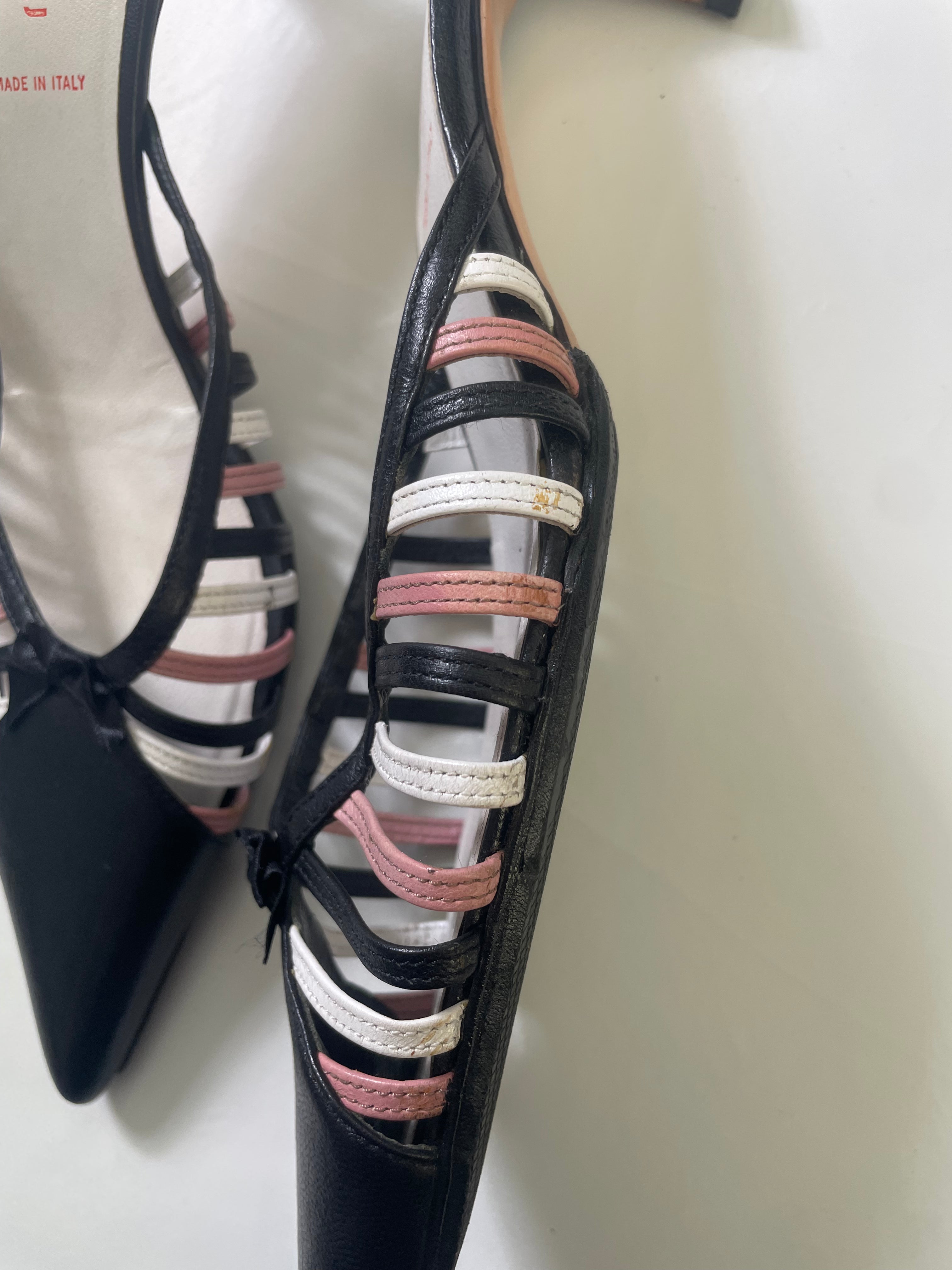 Miu Miu Leather Lattice Kitten Heel Mules
