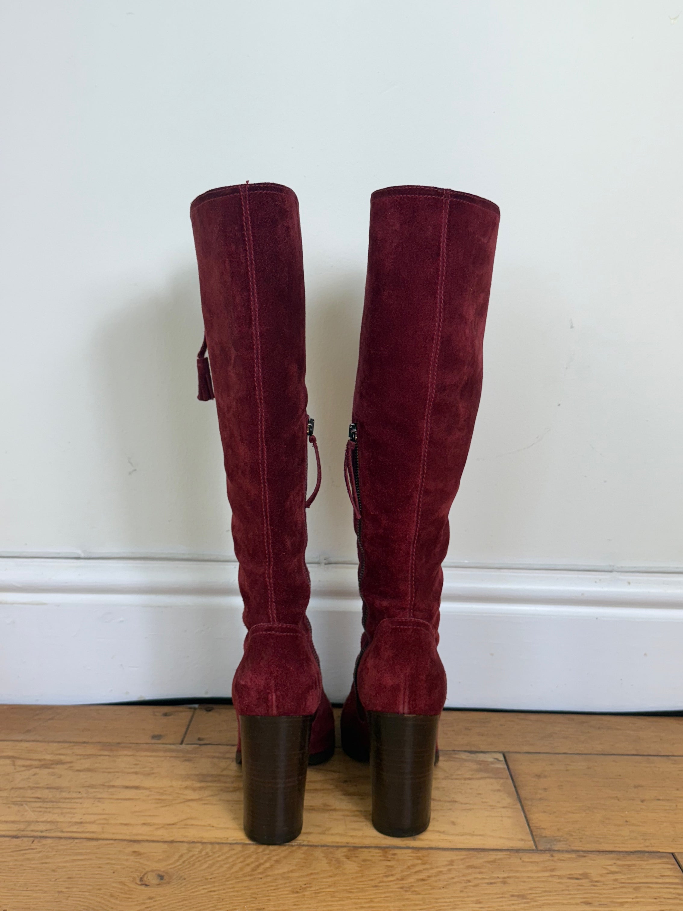 Miu Miu Rare 2001 Burgundy Suede Lace Up Heeled Boots 