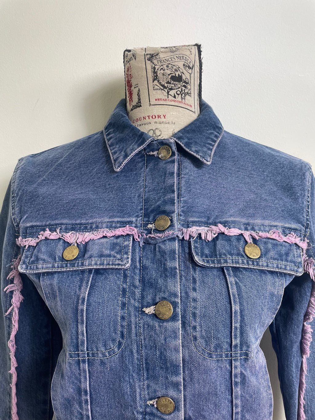 Plein Sud Jeans Denim Jacket with Purple Fringe Trim