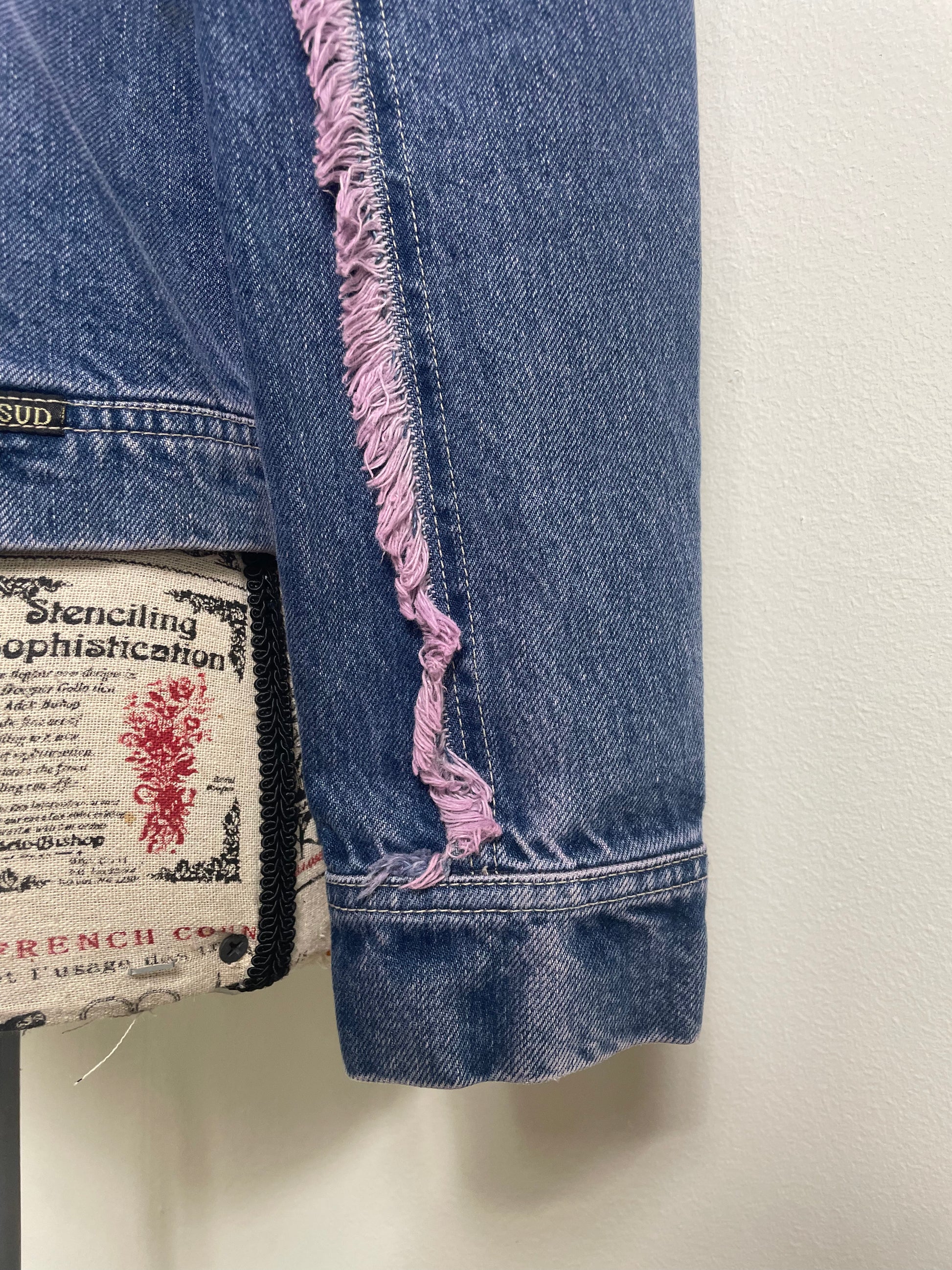 Plein Sud Jeans Denim Jacket with Purple Fringe Trim