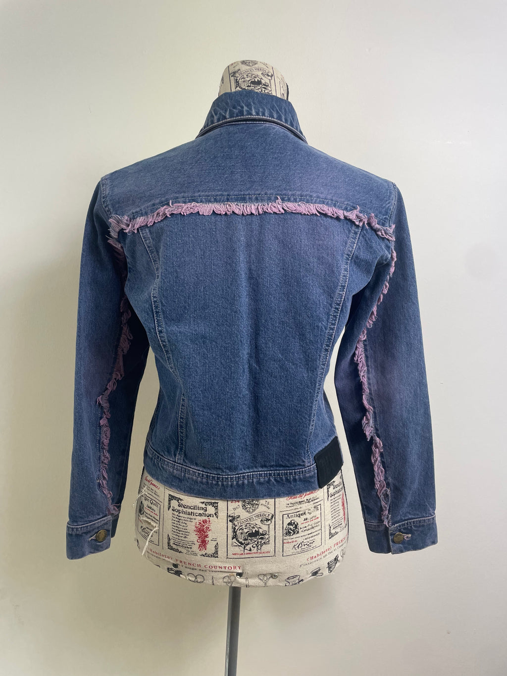 Plein Sud Jeans Denim Jacket with Purple Fringe Trim