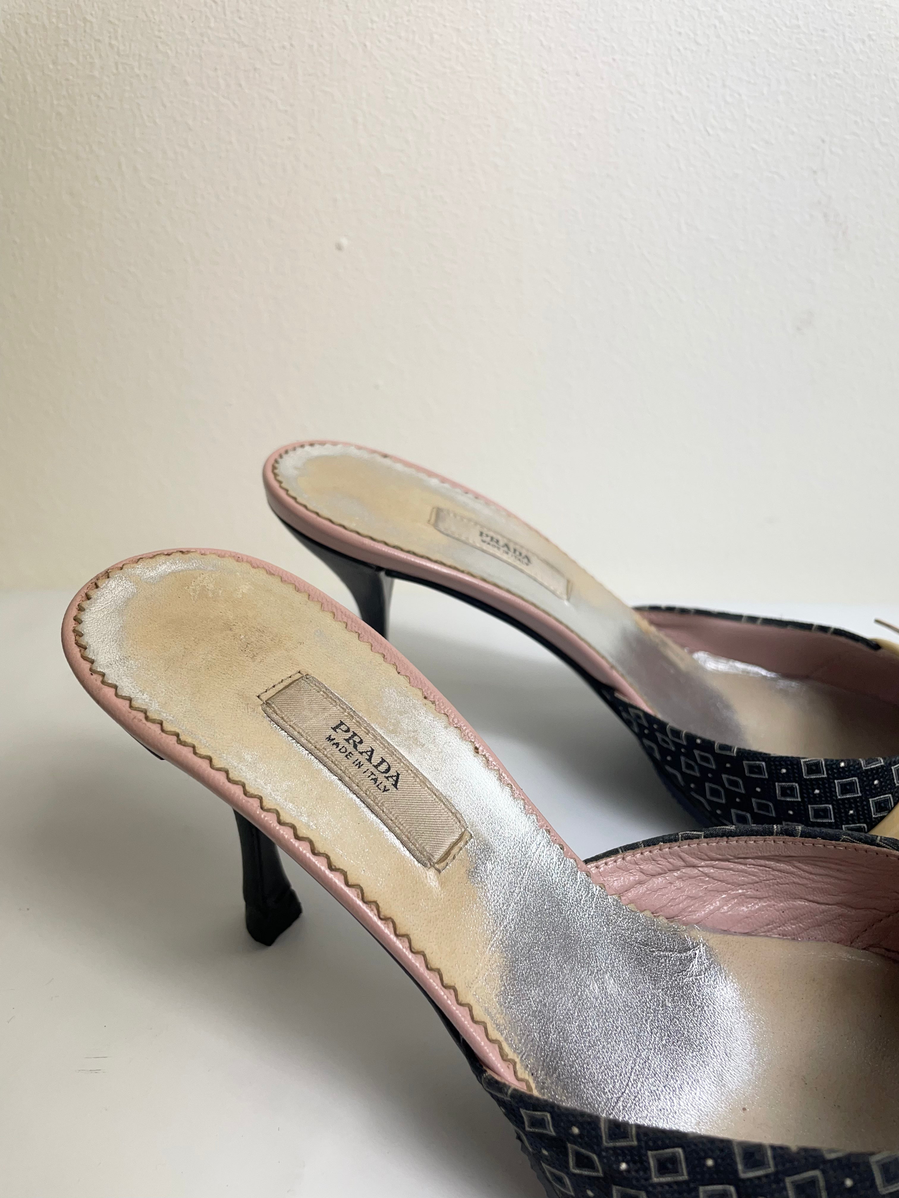 Prada Oriental Vintage Kitten Heel Mules