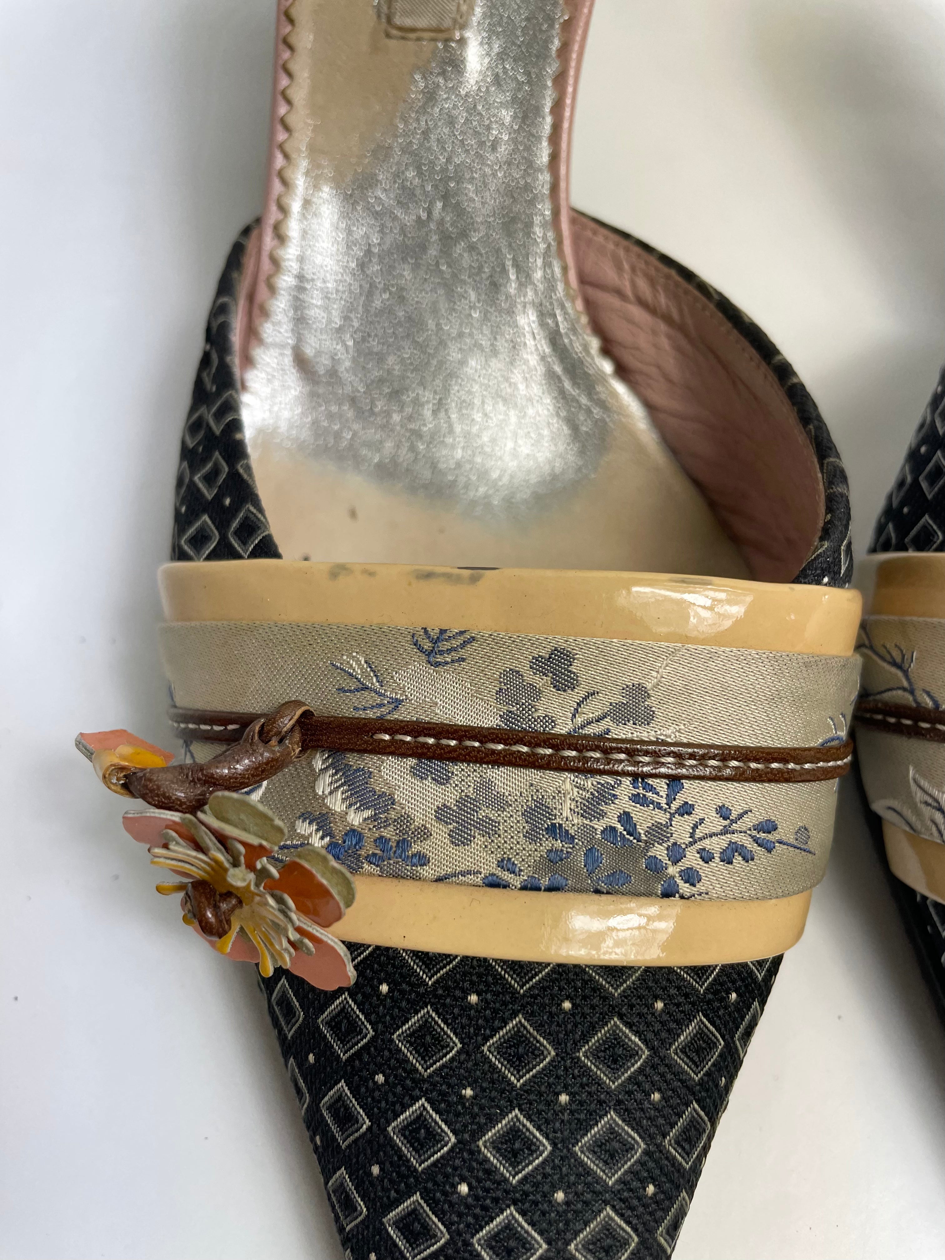 Prada Oriental Vintage Kitten Heel Mules