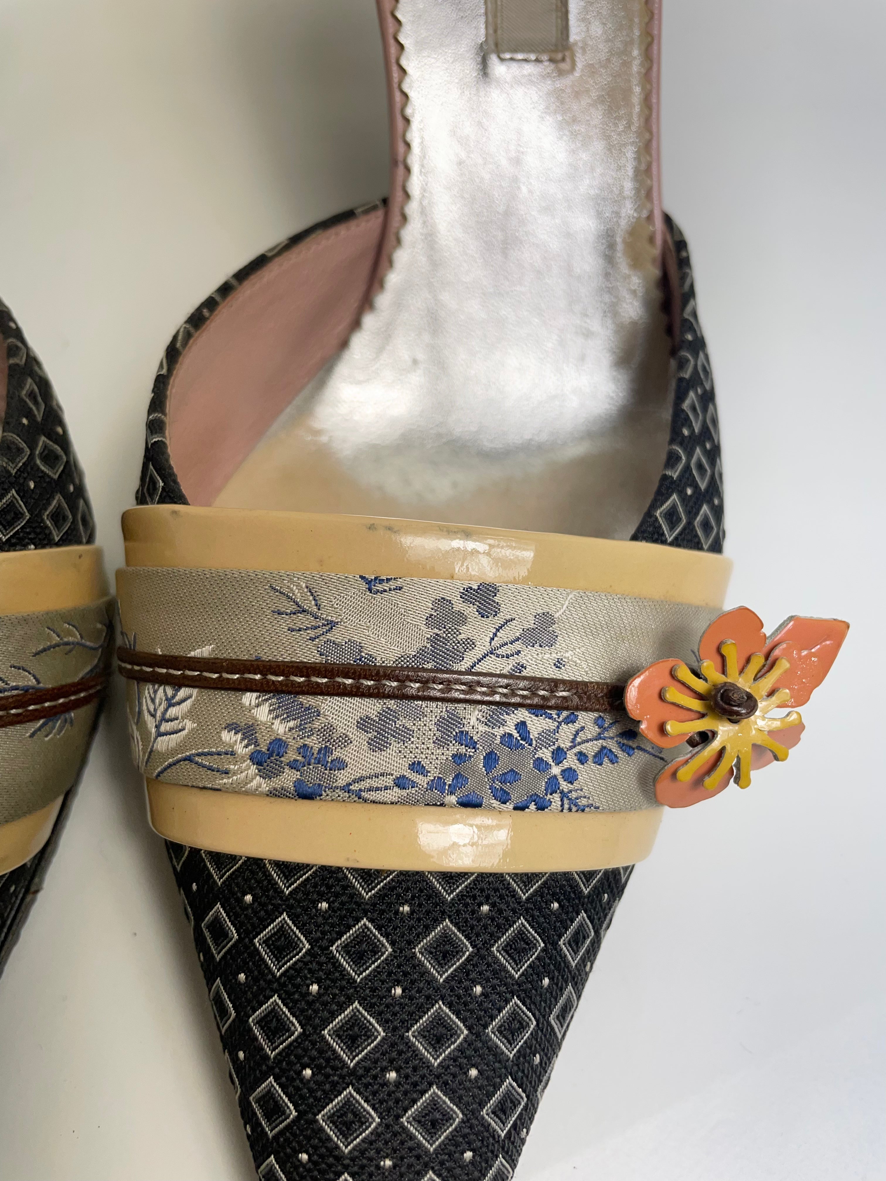 Prada Oriental Vintage Kitten Heel Mules