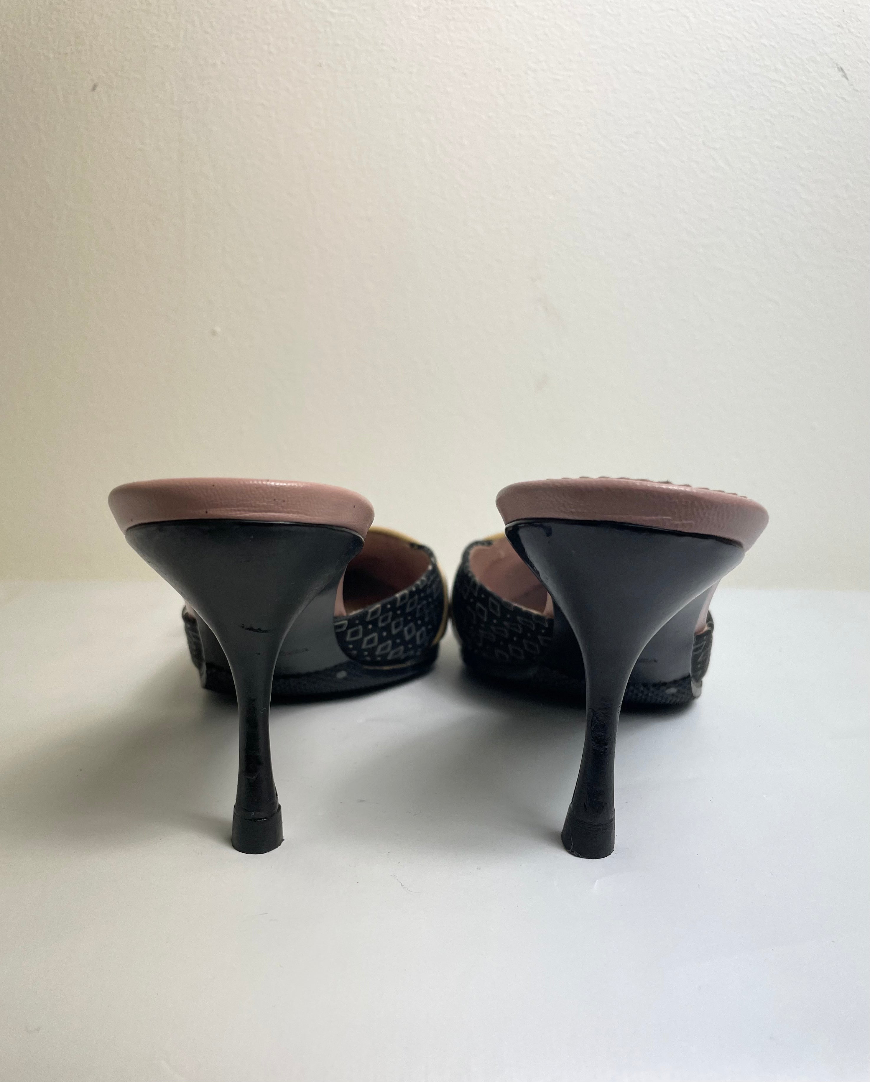 Prada Oriental Vintage Kitten Heel Mules