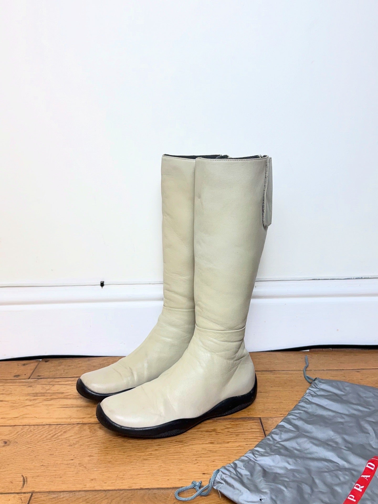 Prada Spring 1999 Vintage Cream Leather Vibram Boots