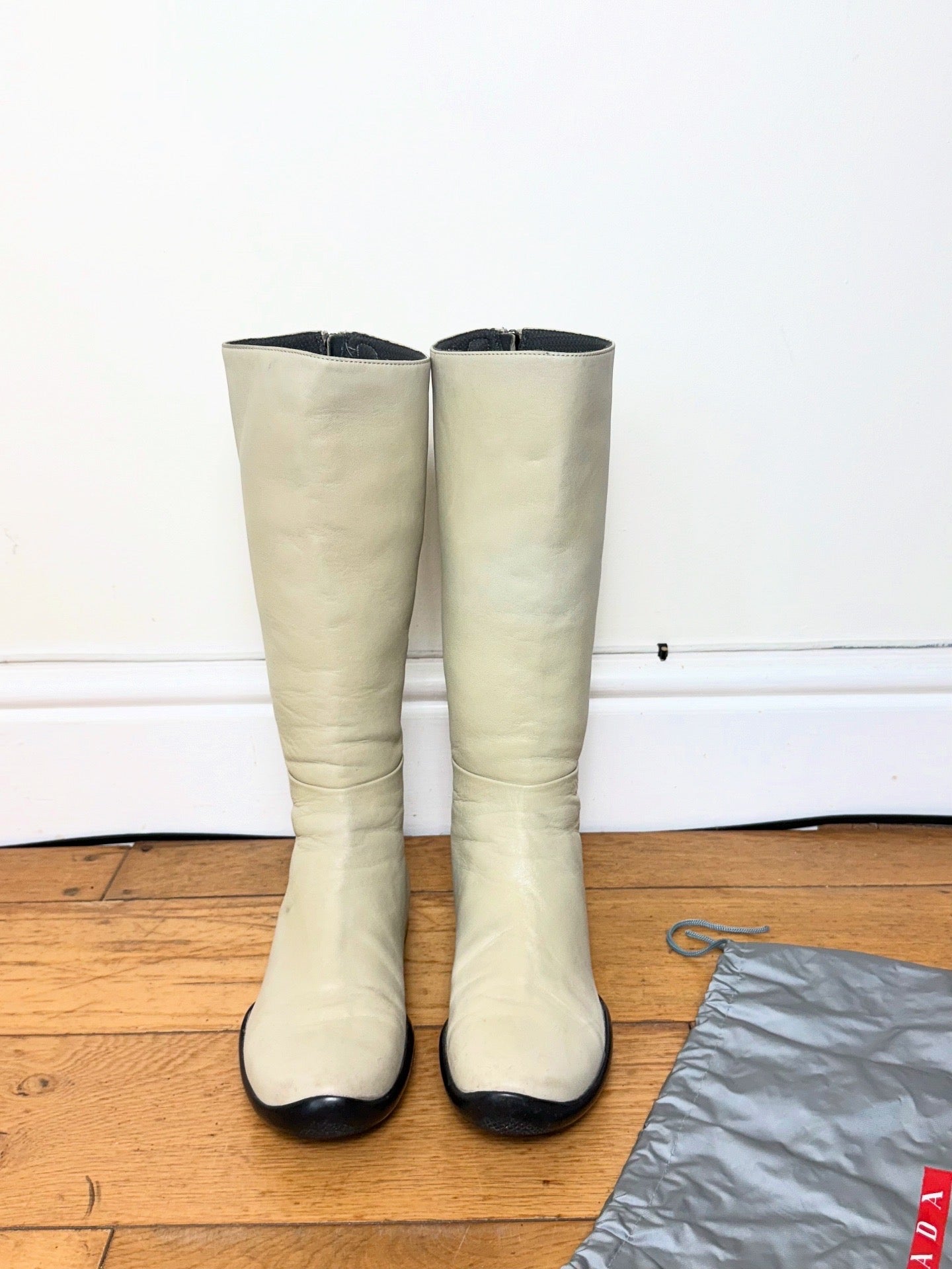 Prada Spring 1999 Vintage Cream Leather Vibram Boots