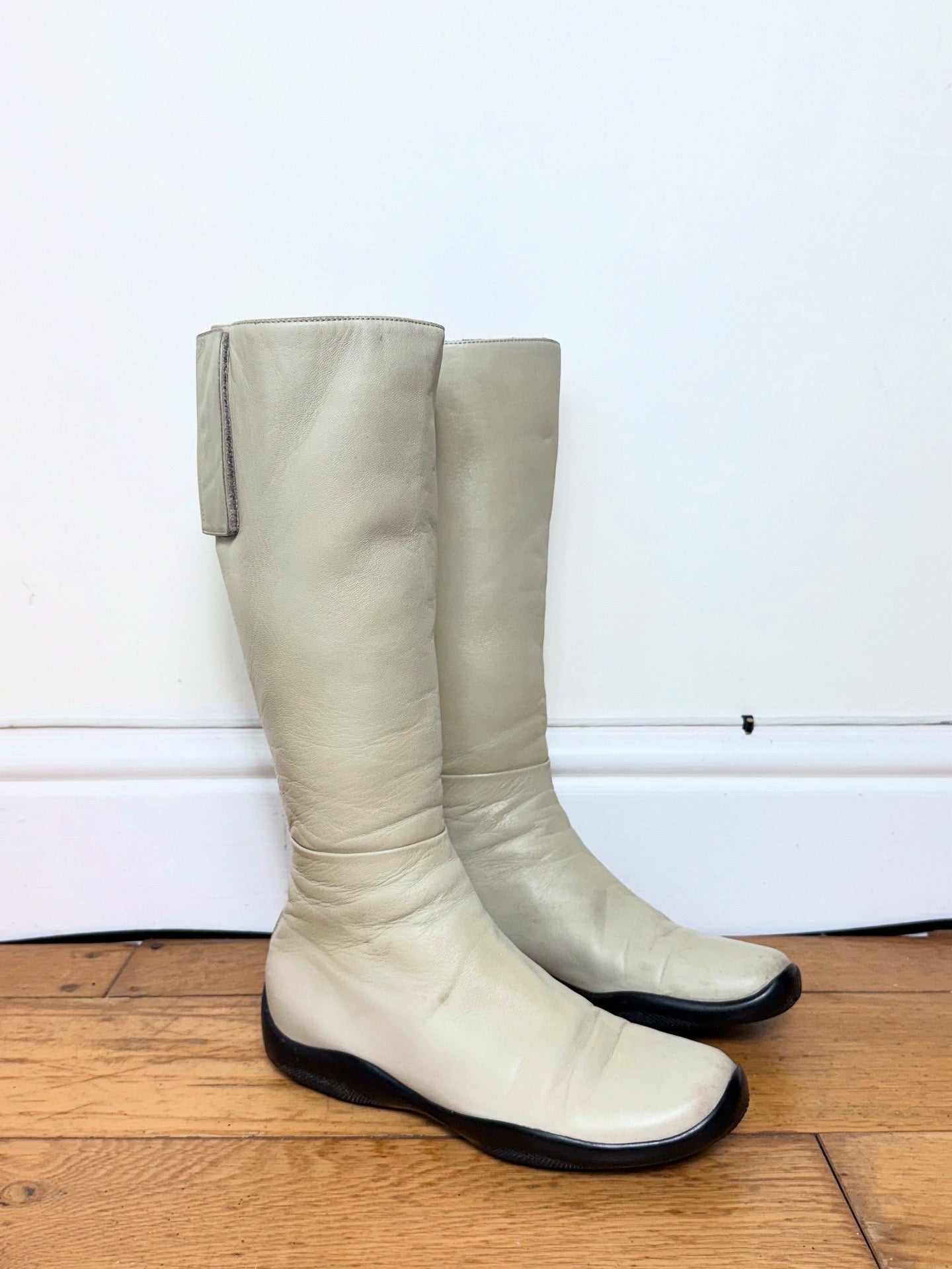 Prada Spring 1999 Vintage Cream Leather Vibram Boots