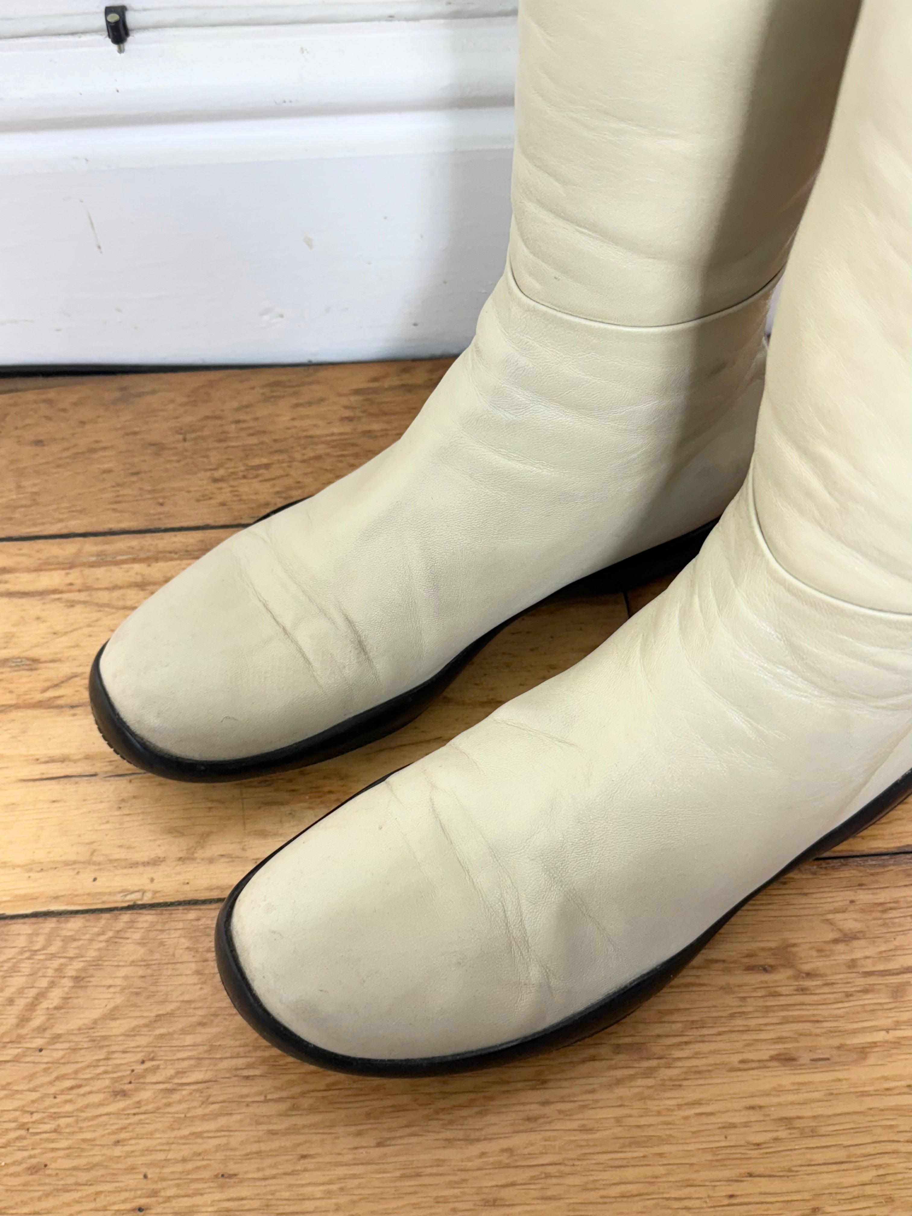 Prada Spring 1999 Vintage Cream Leather Vibram Boots