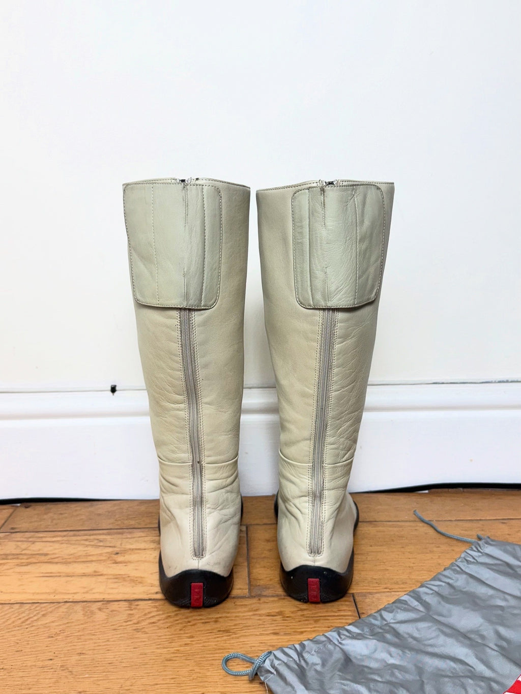 Prada Spring 1999 Vintage Cream Leather Vibram Boots