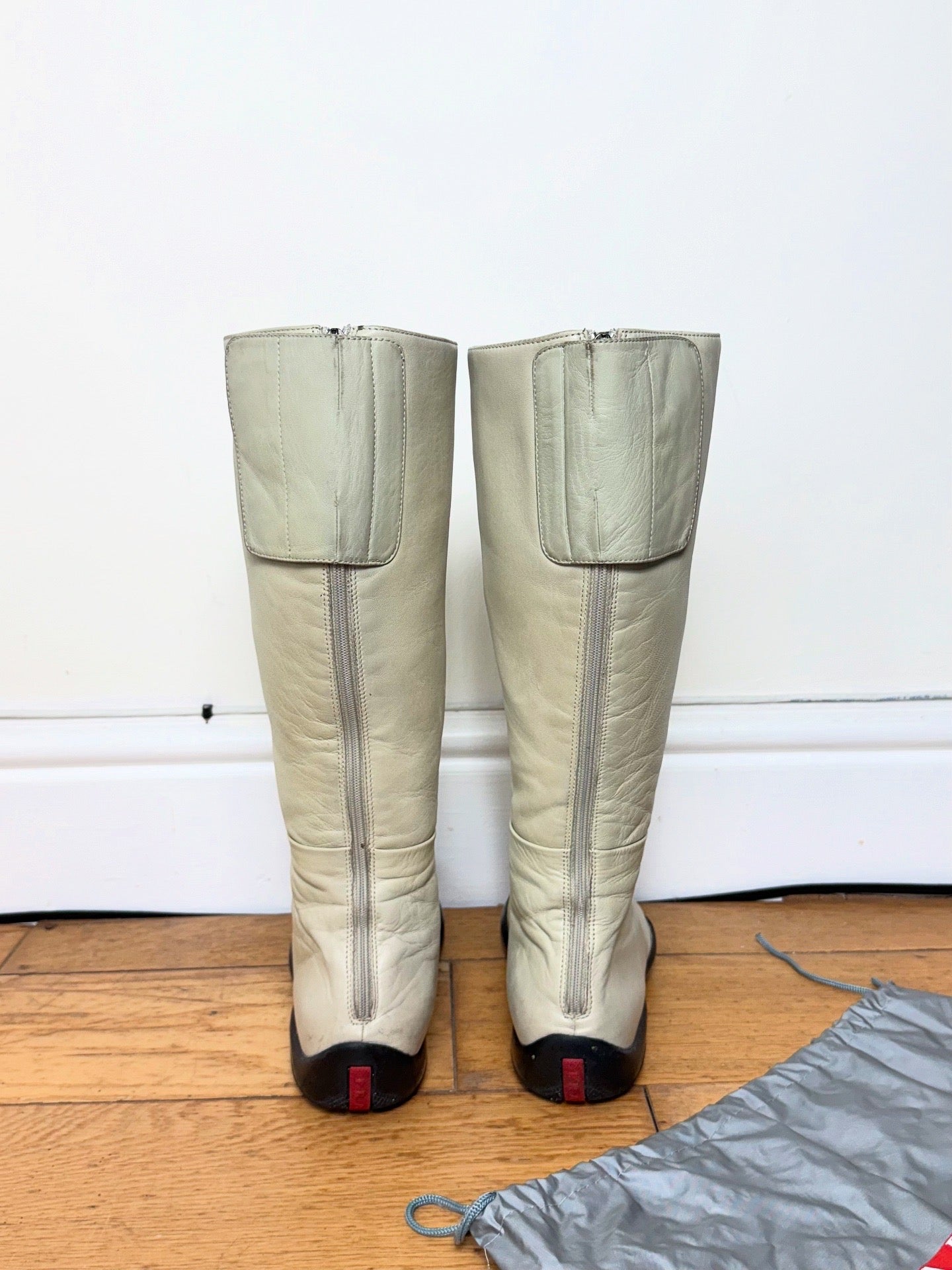 Prada Spring 1999 Vintage Cream Leather Vibram Boots