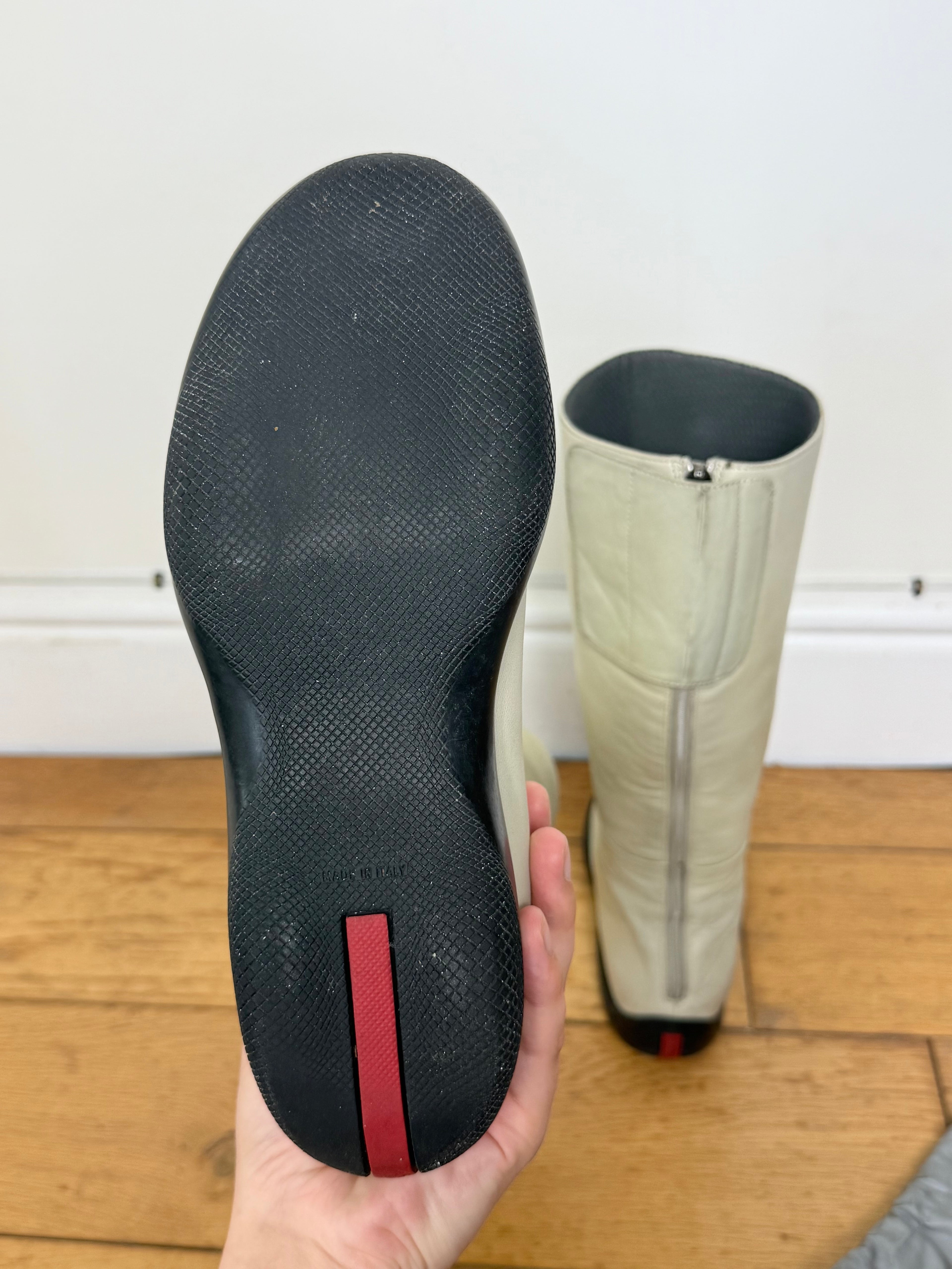 Prada Spring 1999 Vintage Cream Leather Vibram Boots