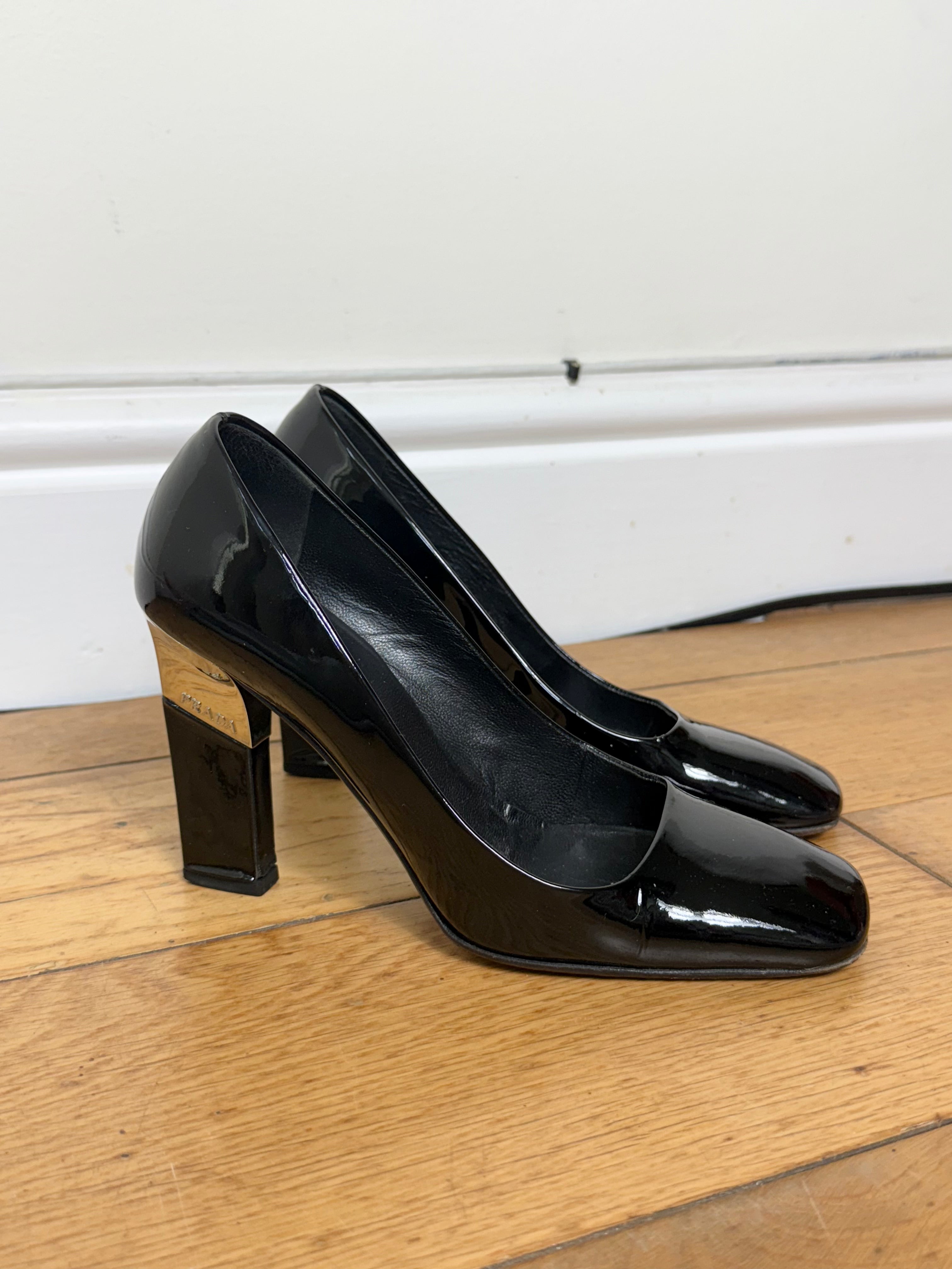 Prada Vintage Patent Black Heels