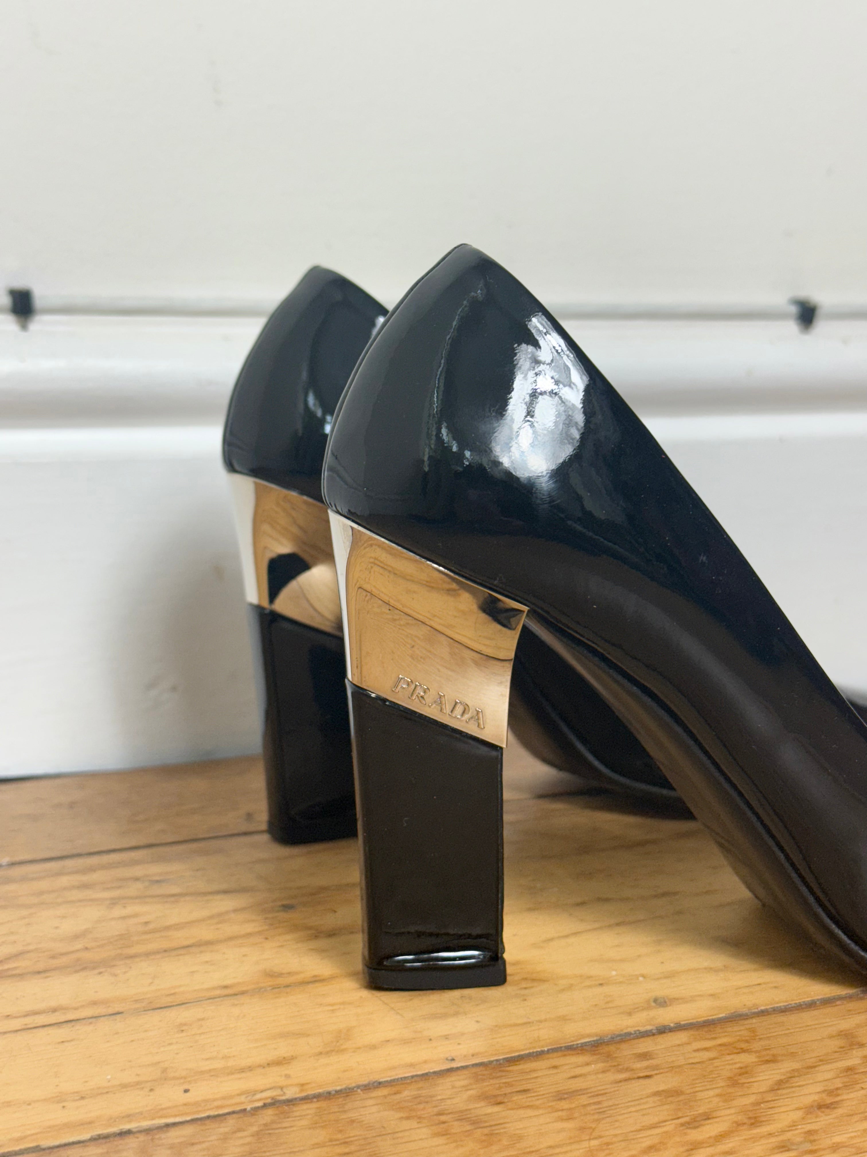 Prada Vintage Patent Black Heels