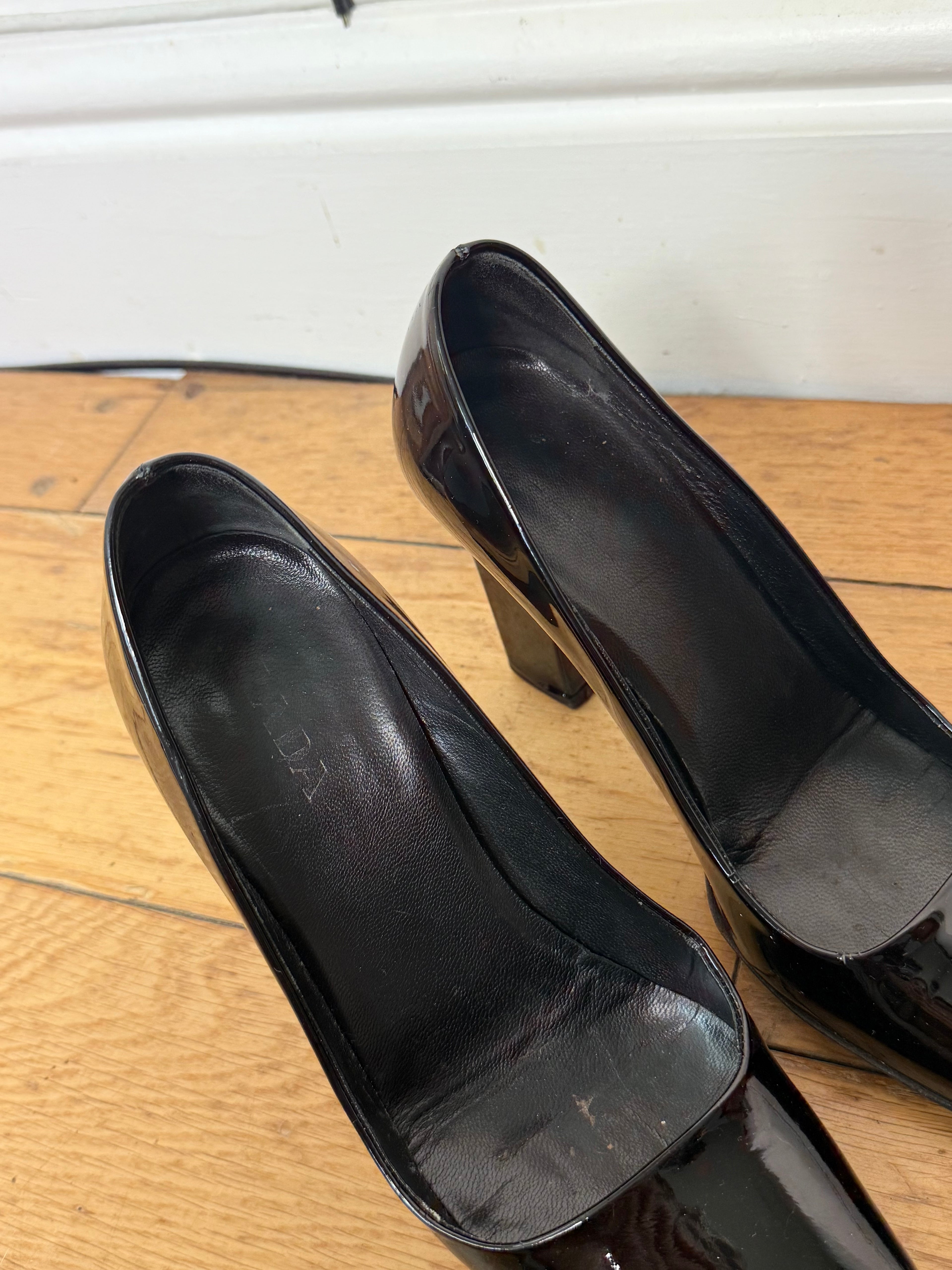 Prada Vintage Patent Black Heels