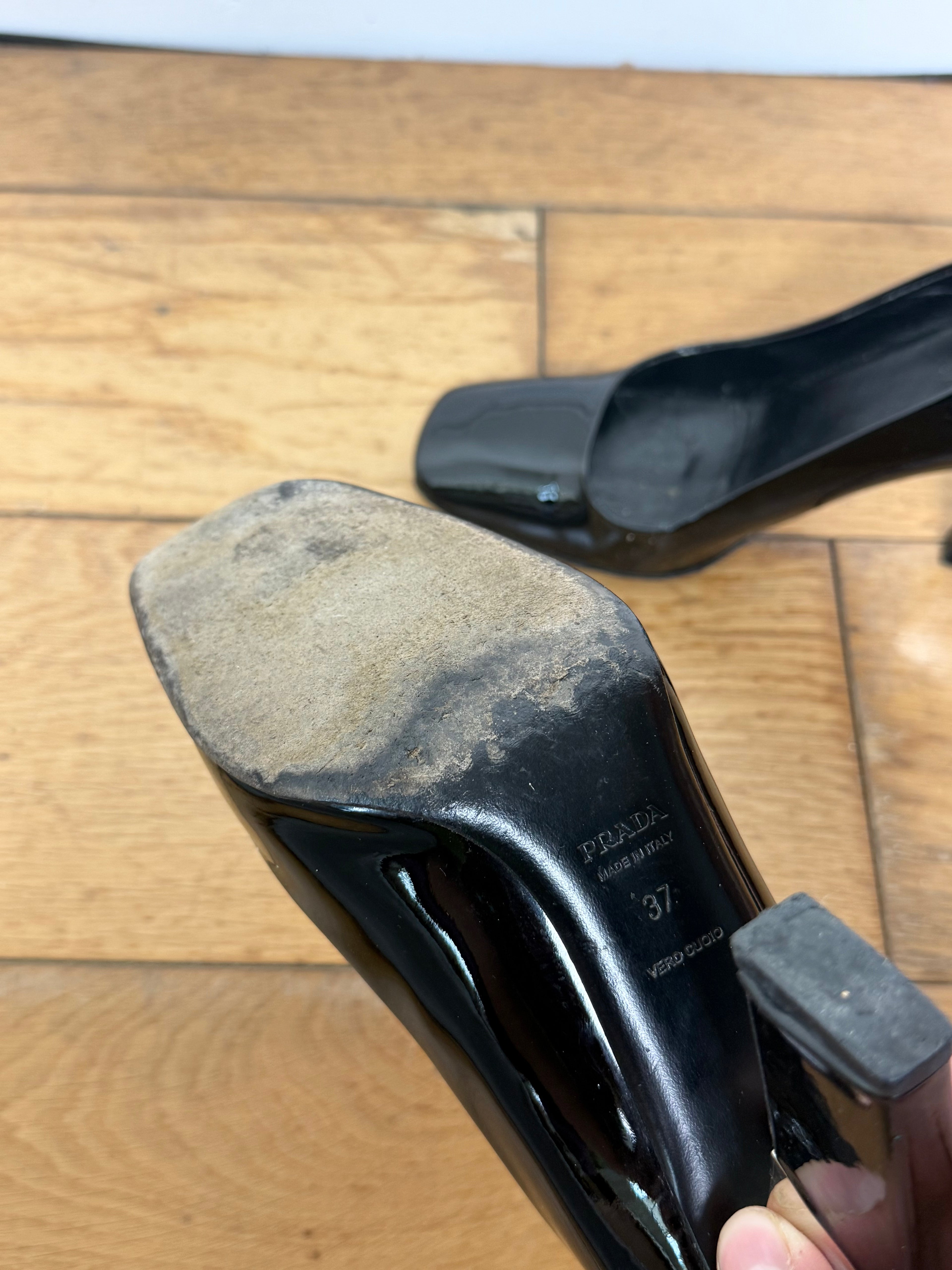 Prada Vintage Patent Black Heels
