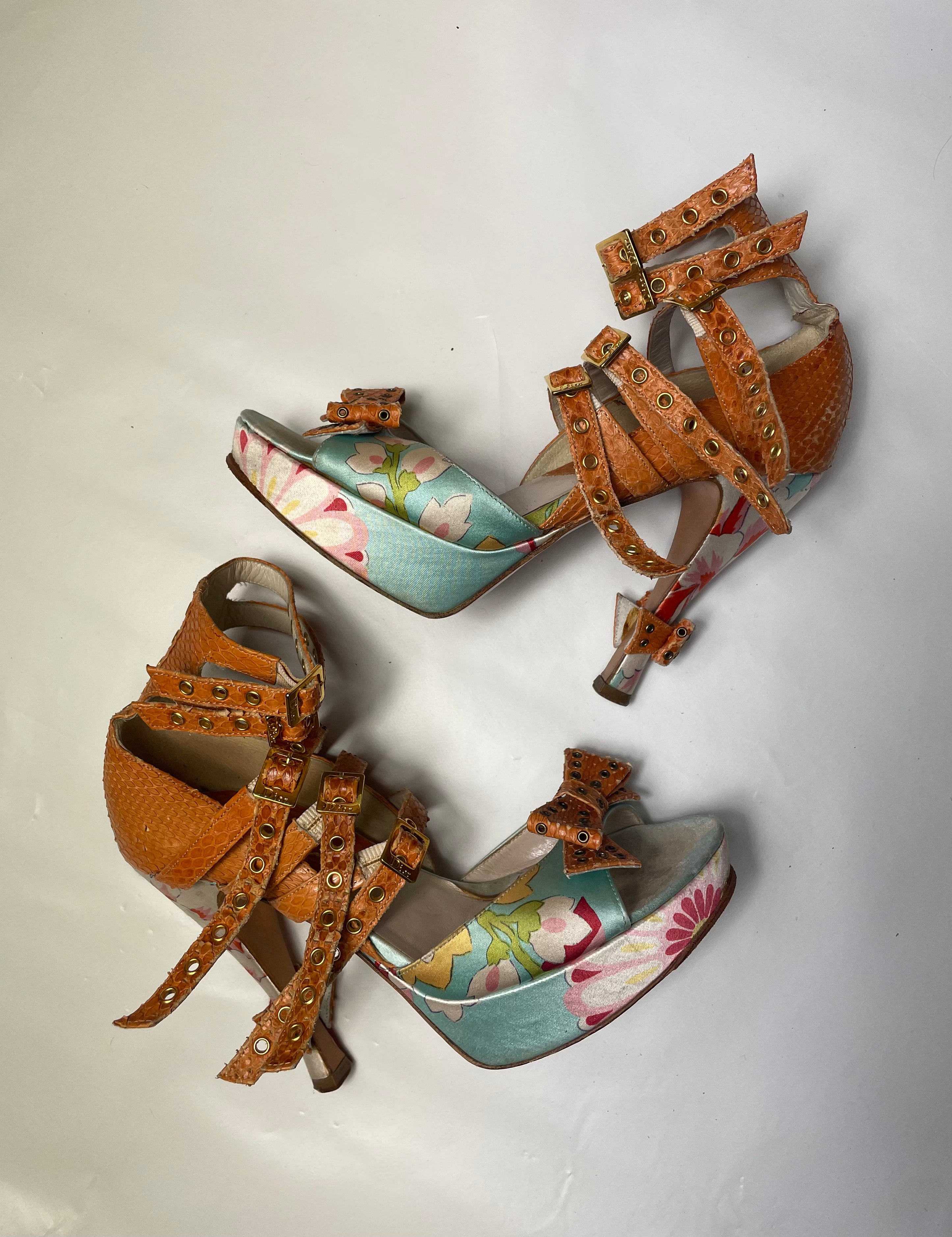 Rare 2003 Dior by John Galliano Ankle Wrap Platform Heels