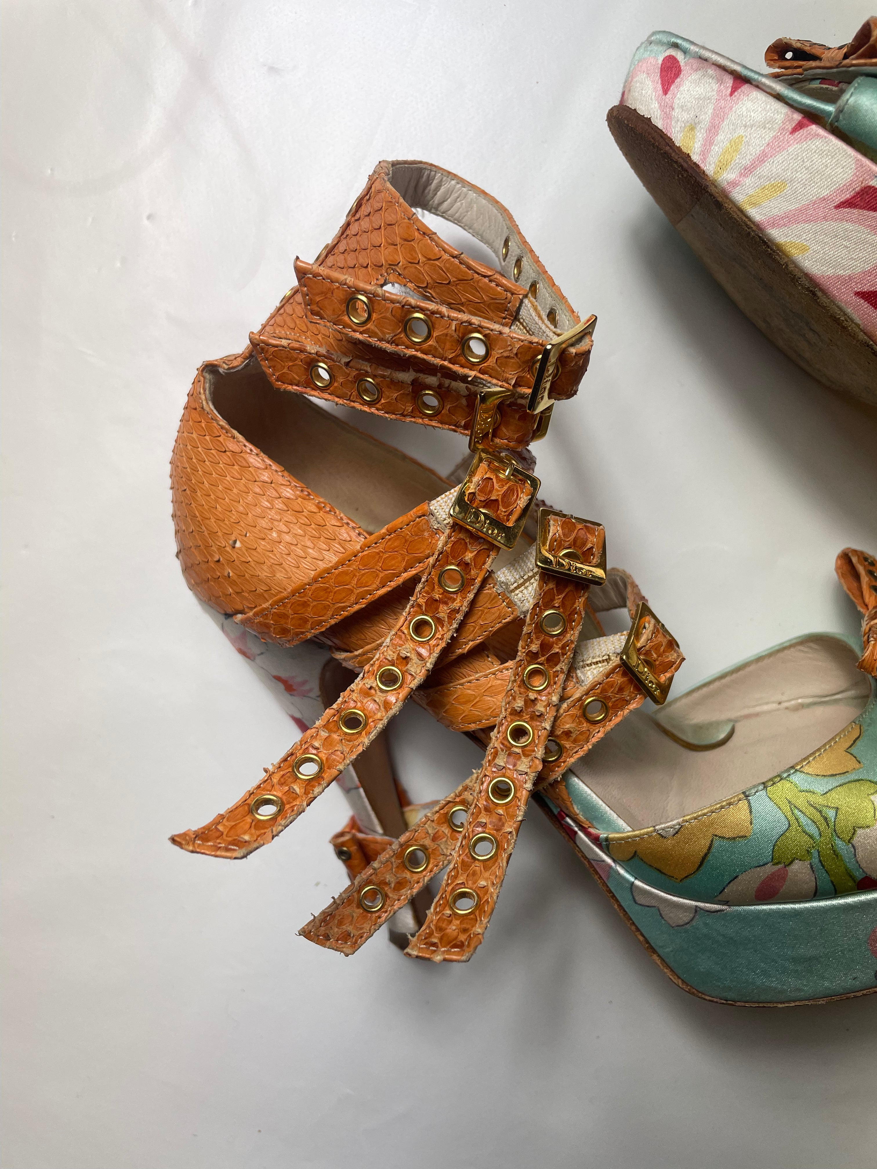 Rare 2003 Dior by John Galliano Ankle Wrap Platform Heels
