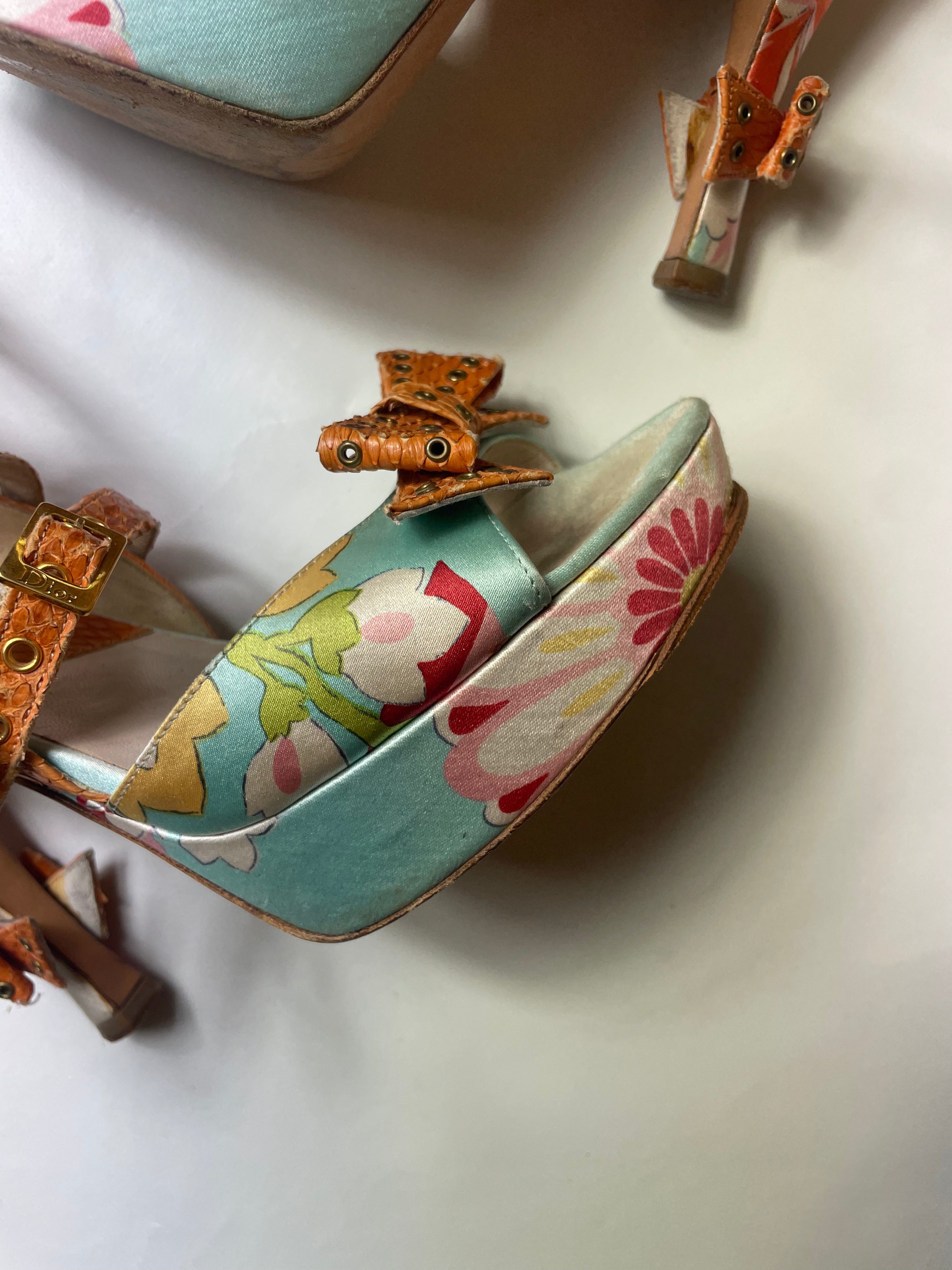 Rare 2003 Dior by John Galliano Ankle Wrap Platform Heels