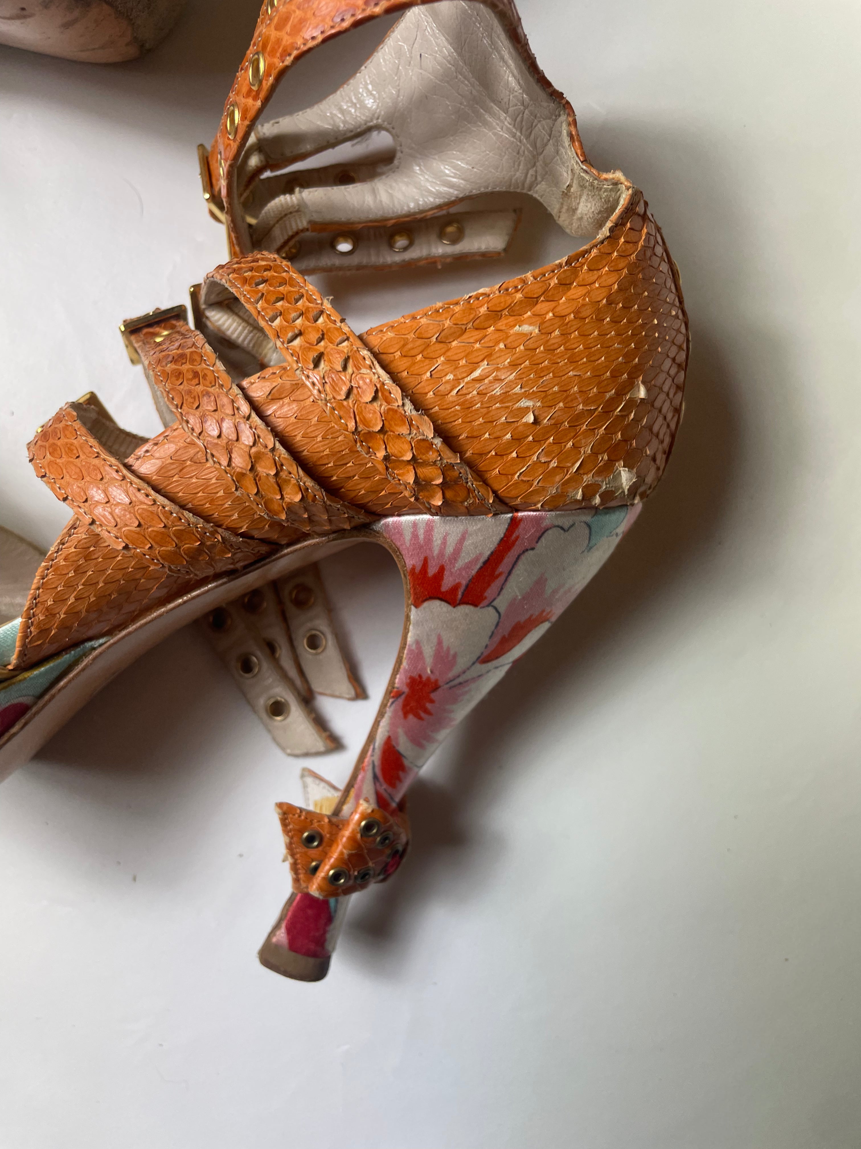 Rare 2003 Dior by John Galliano Ankle Wrap Platform Heels