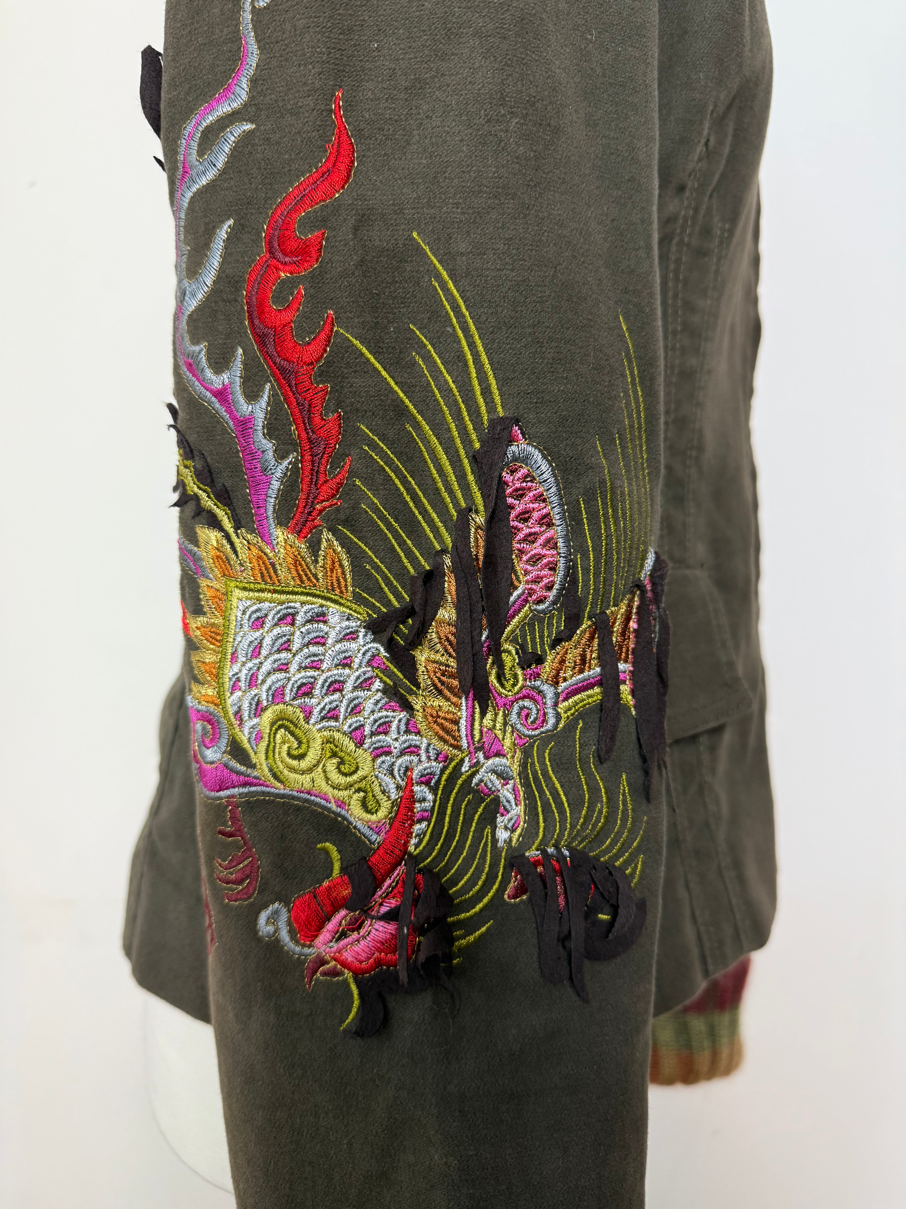 Roberto Cavalli Class Vintage Embroidered Khaki Zip-Up Jacket