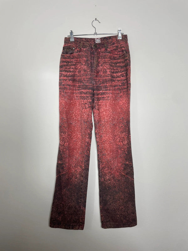 Roberto Cavalli Red & Black Mosaic Shimmer Straight-Leg Jeans