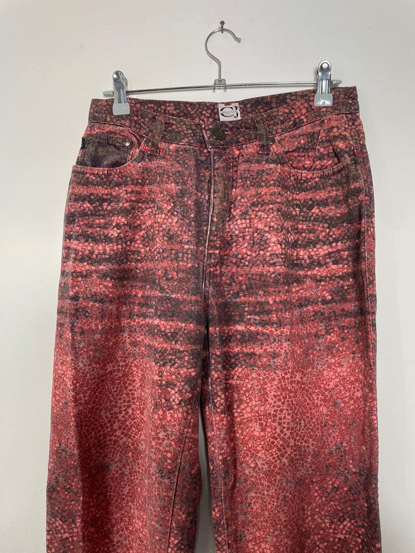 Roberto Cavalli Red & Black Mosaic Shimmer Straight-Leg Jeans