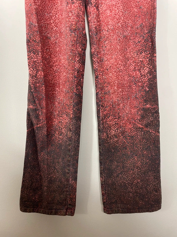 Roberto Cavalli Red & Black Mosaic Shimmer Straight-Leg Jeans