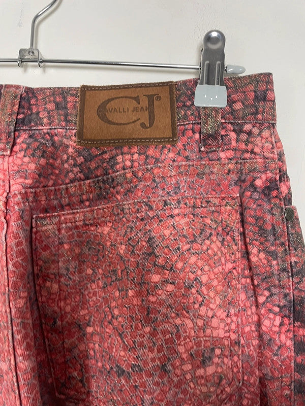 Roberto Cavalli Red & Black Mosaic Shimmer Straight-Leg Jeans