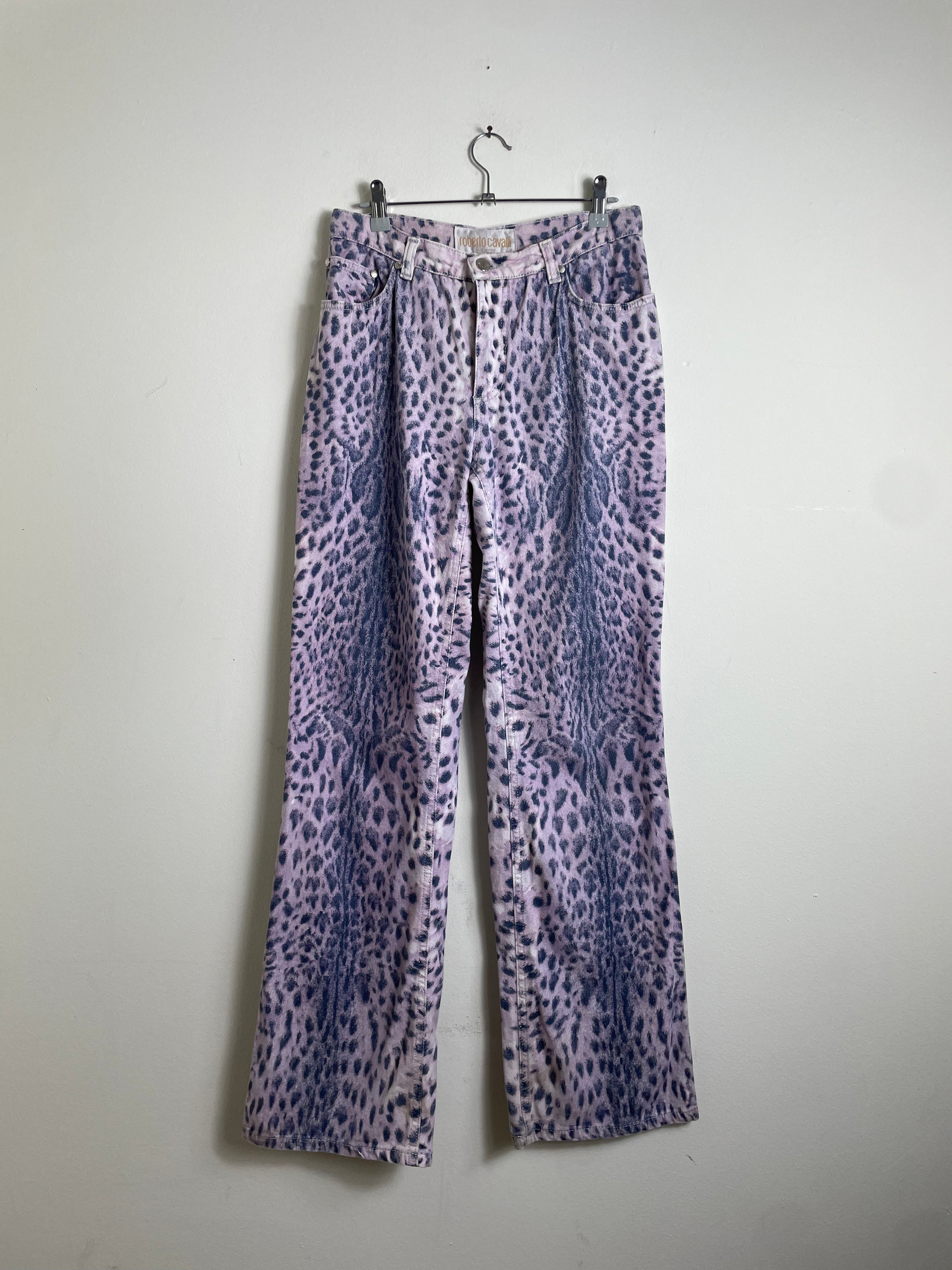 Roberto Cavalli Spring 2000 Purple Leopard Print Jeans 