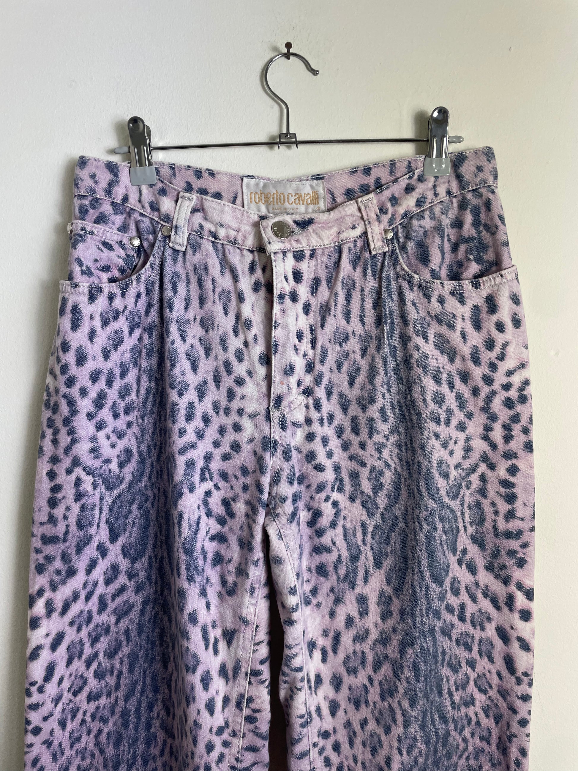 Roberto Cavalli Spring 2000 Purple Leopard Print Jeans 
