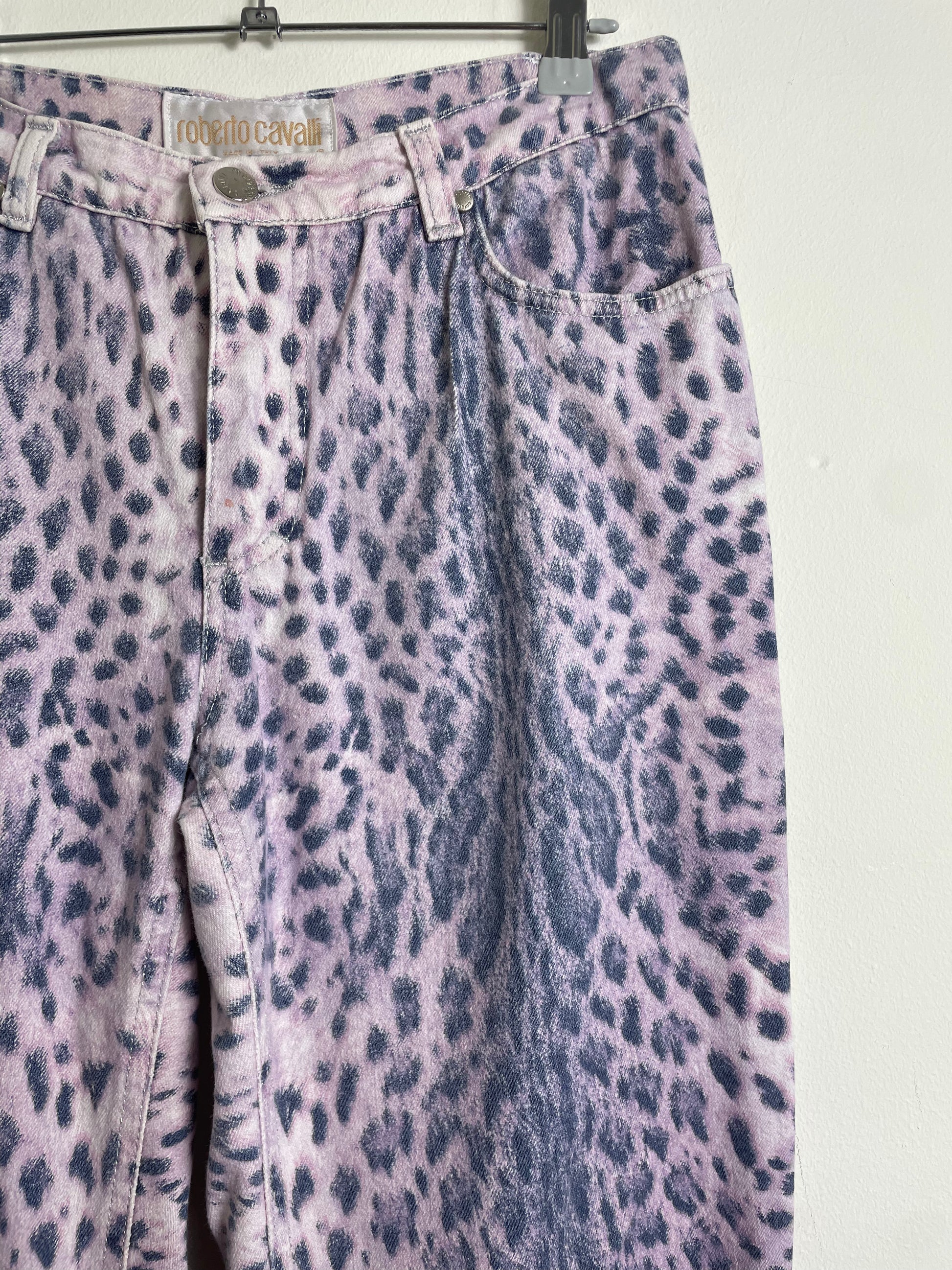 Roberto Cavalli Spring 2000 Purple Leopard Print Jeans 